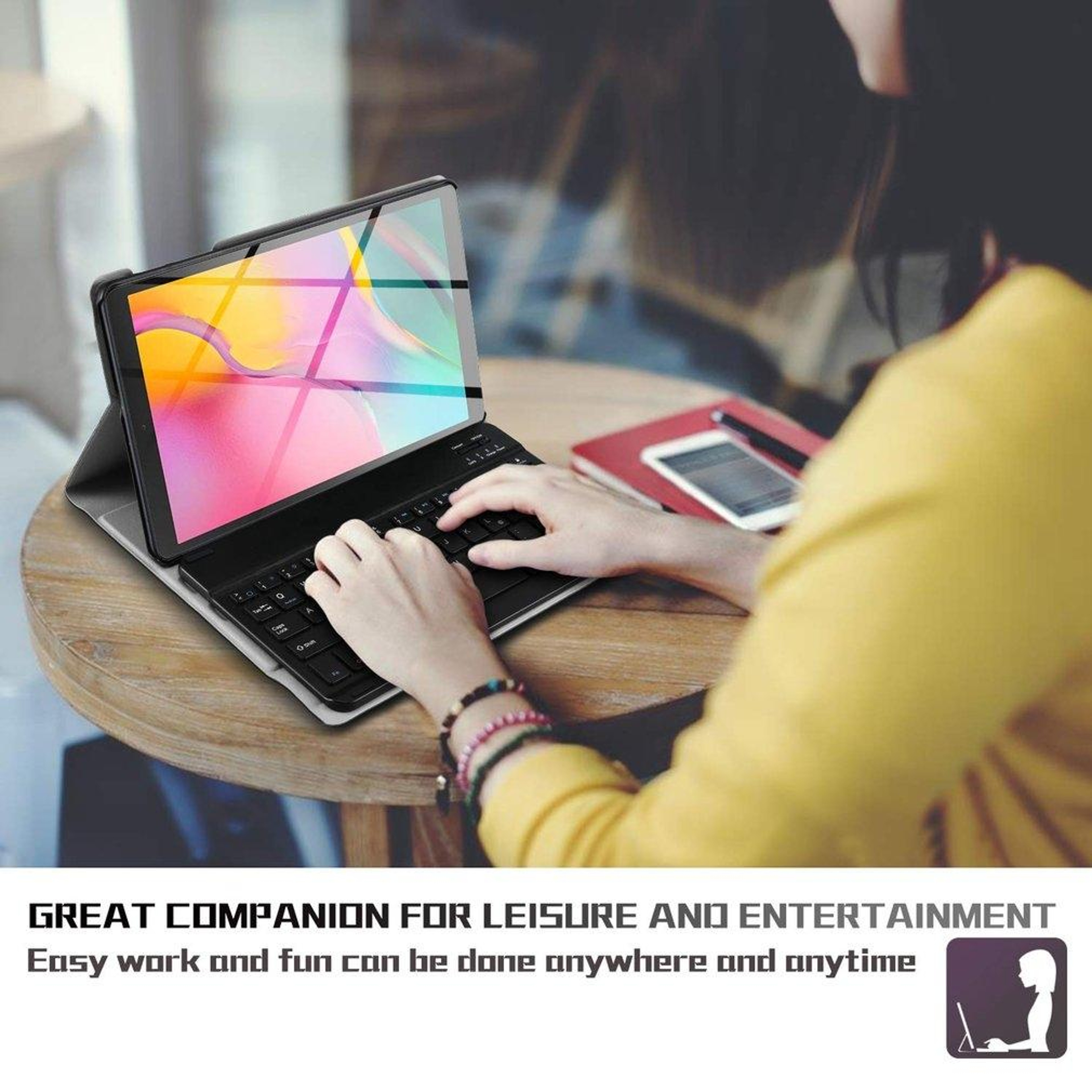 Galaxy Tab A 8.0 2019 Bluetooth Keyboard Case with Detachable Magnetic Keyboard and Leather Stand Cover – view 5