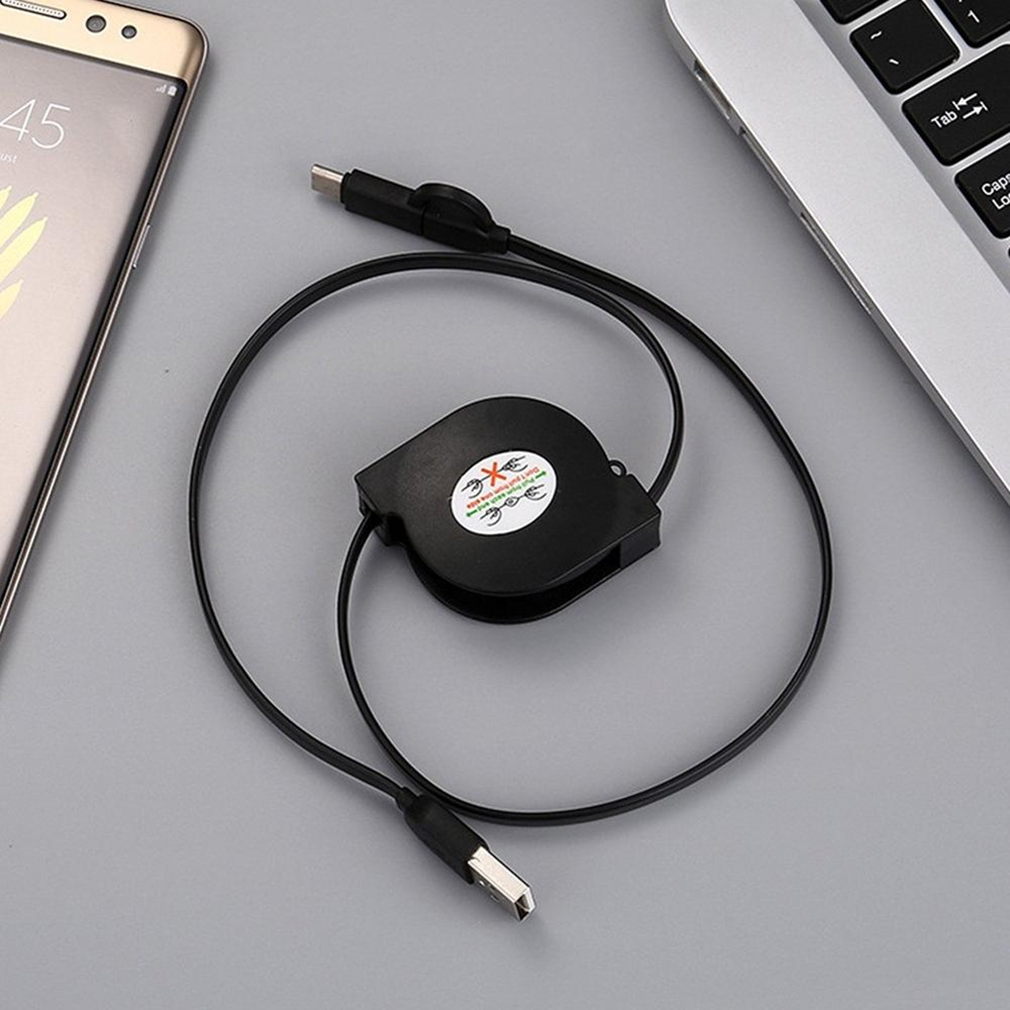 2in1 Retractable USB Charging Cable 1M 2A Micro USB To USBC Fast Data Sync Cable 7