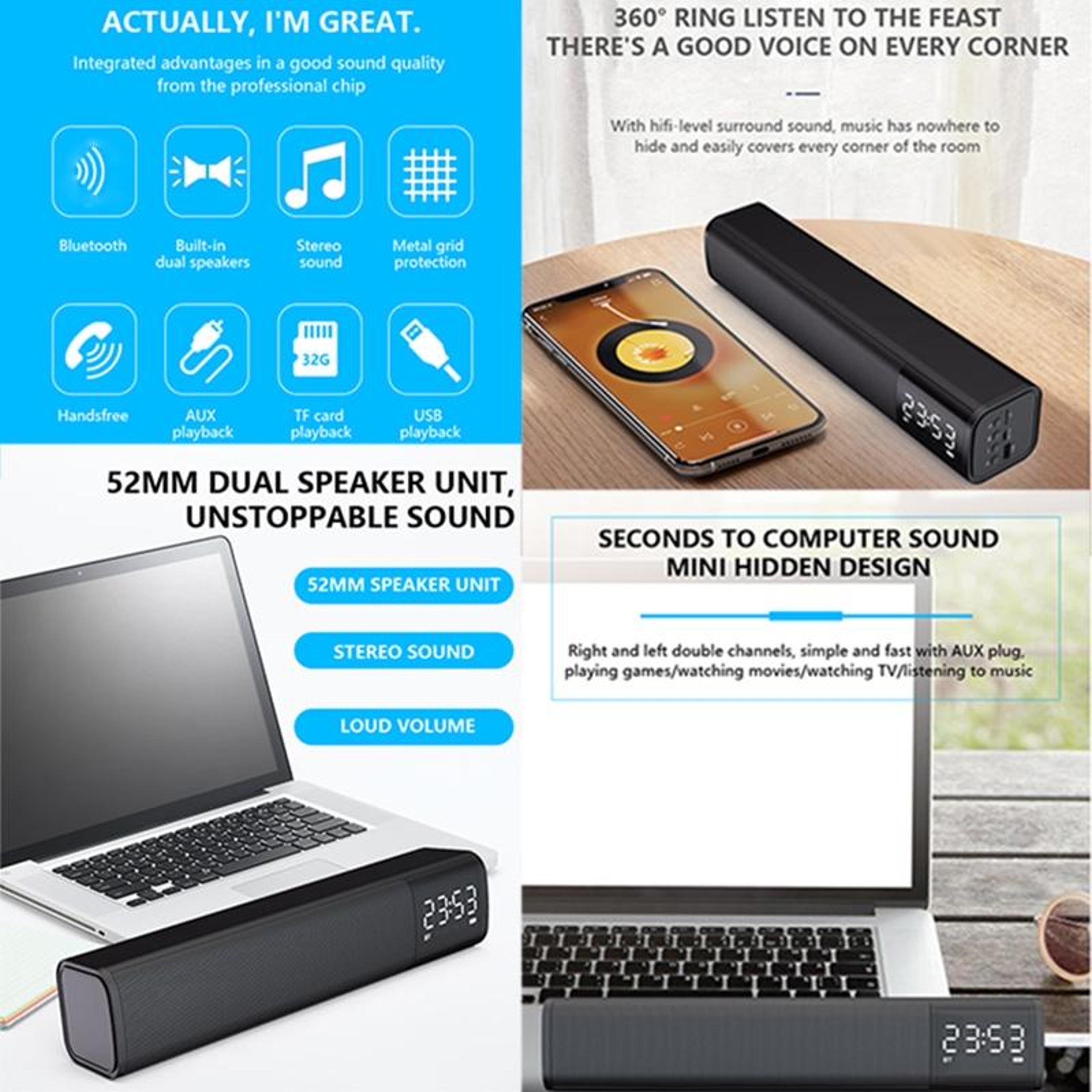 M2 Bluetooth Speaker Portable Wireless Speaker With Stereo Bass TWS And 8 Hour Playtime 8