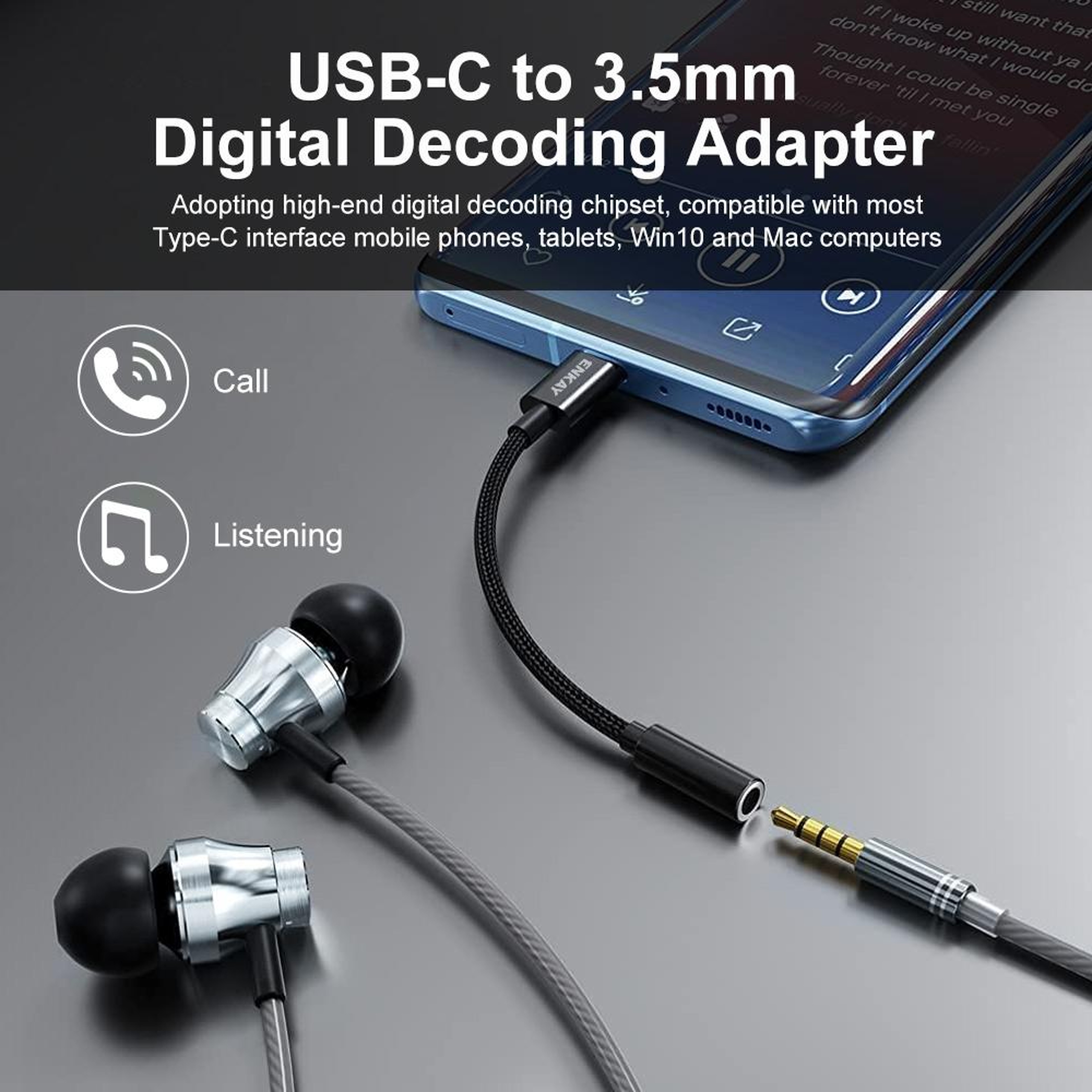 ENKAY USB-C to 3.5mm Adapter Digital Decoding Aux Audio Cable Nylon Braided Headphone Converter – view 2