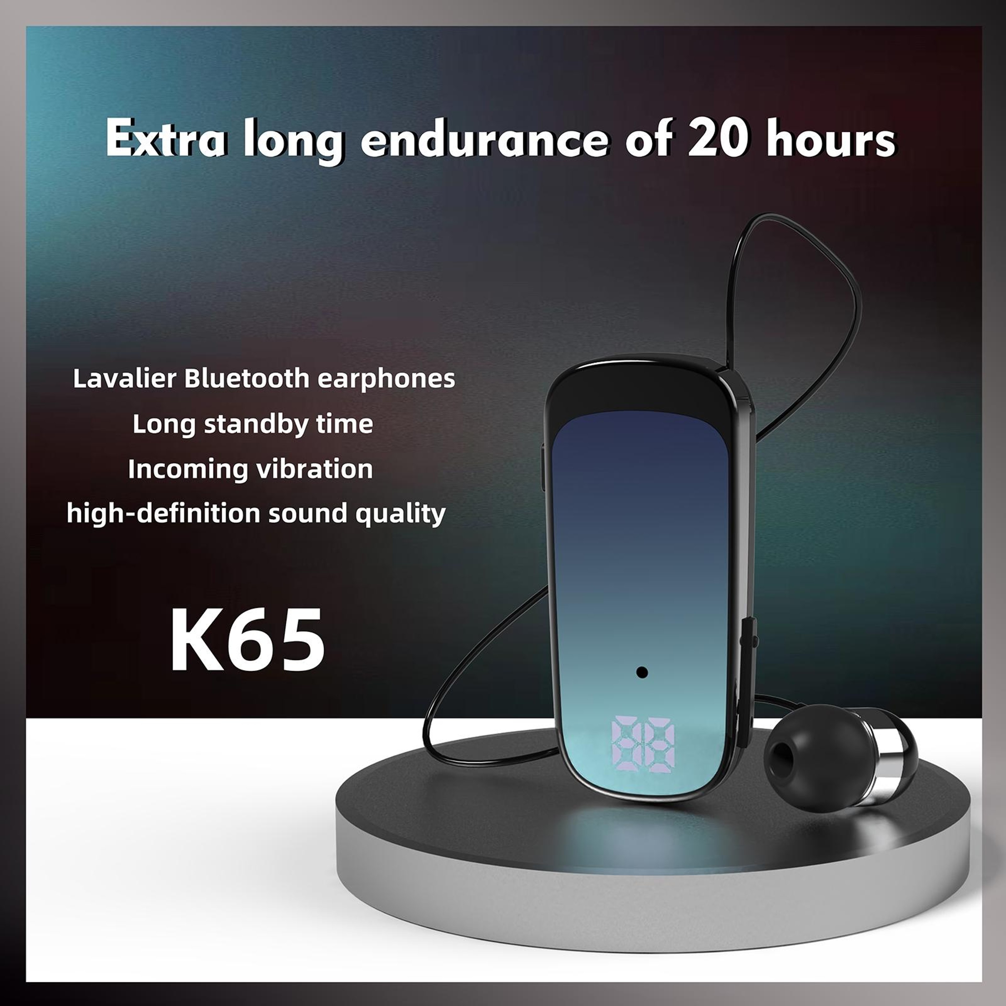 K65 Business Bluetooth Headset Retractable Bluetooth Earpiece with 20H Battery Life – view 2