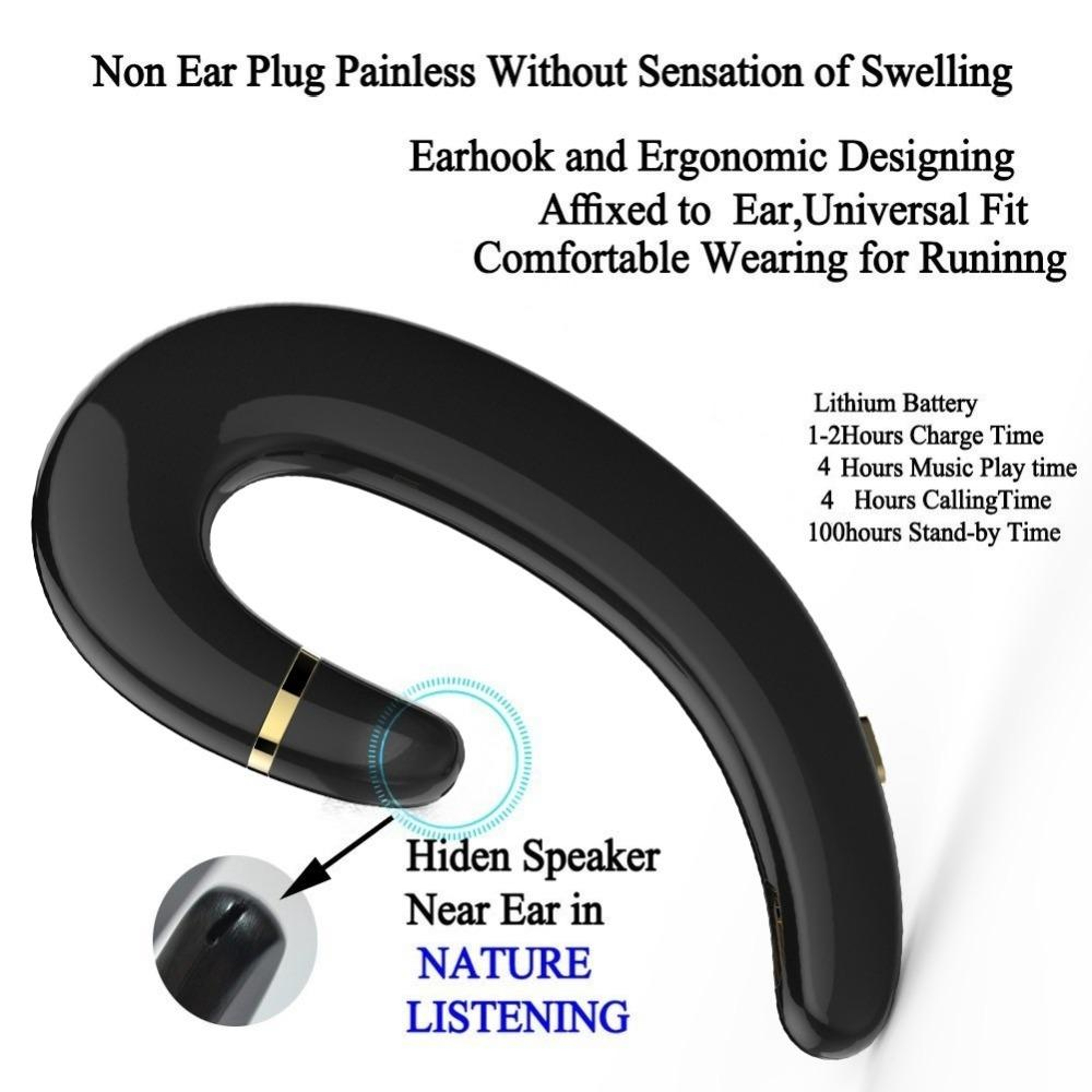 ET Bluetooth Headset Wireless Ear Hook Noise Cancelling Headset with Mic for Android & iPhone – view 2
