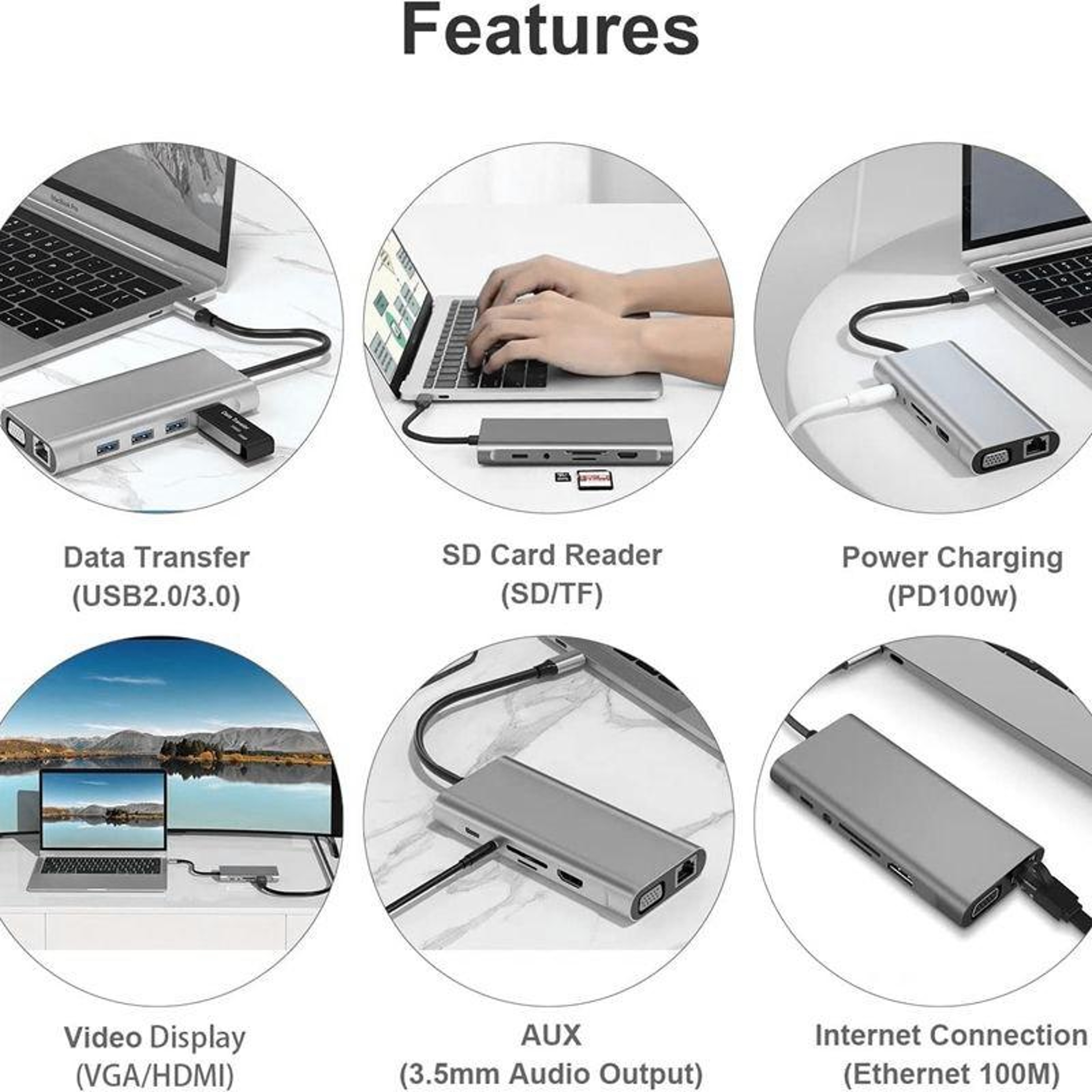 11 in 1 USB C Hub USB C Adapter Multiport Docking Station with 4K HDMI 100W PD Ethernet Card Reader – view 3