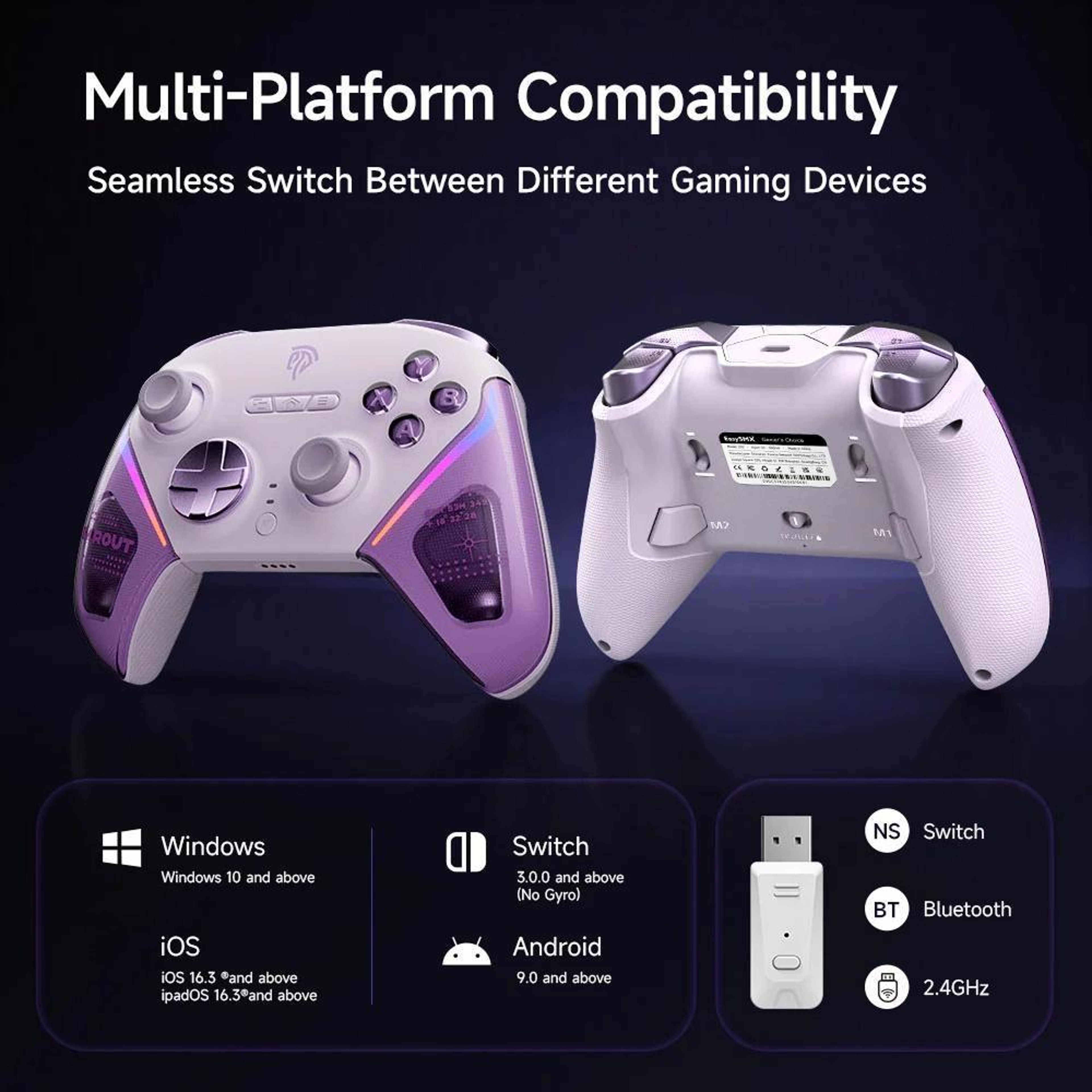 EasySMX D10 Wireless Gaming Controller With Hall Effect Controller Triggers Charging Dock For PC Sw 5