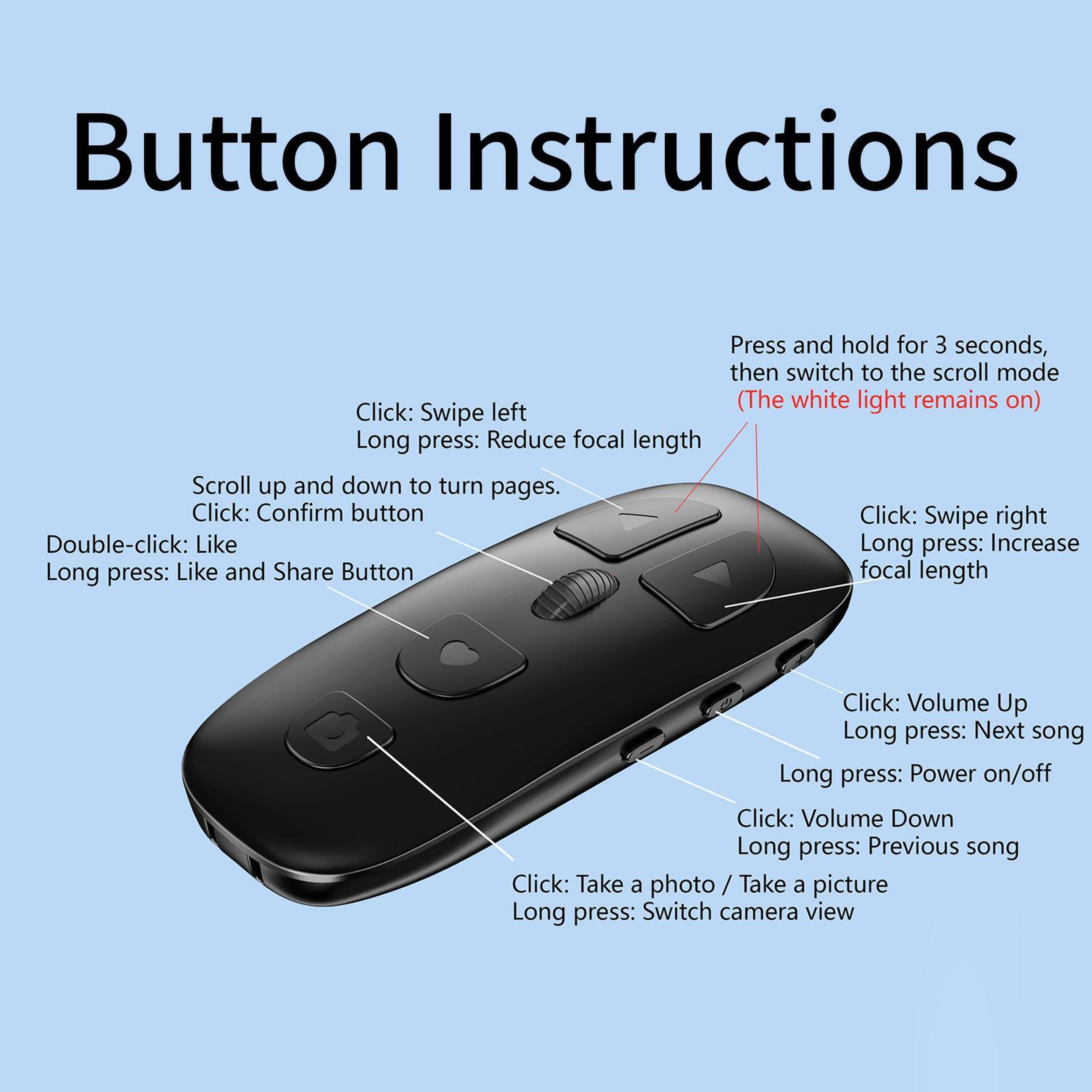 KR-06 Bluetooth Camera Remote Phone Page Turner Remote Wireless Media Controller – view 4