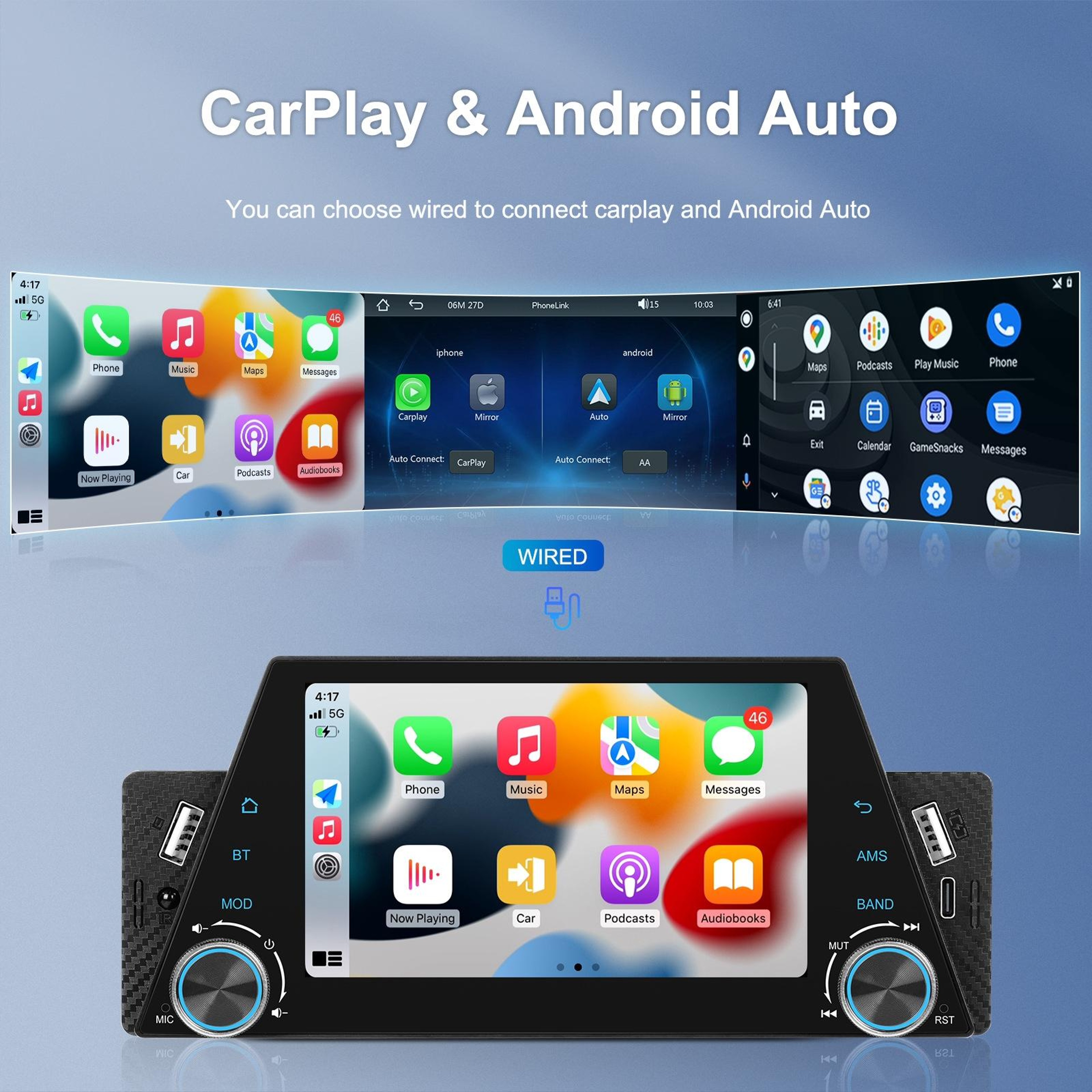 5 Inch Single DIN Car Stereo with Apple CarPlay Android Auto Bluetooth Car Multimedia Player – view 2