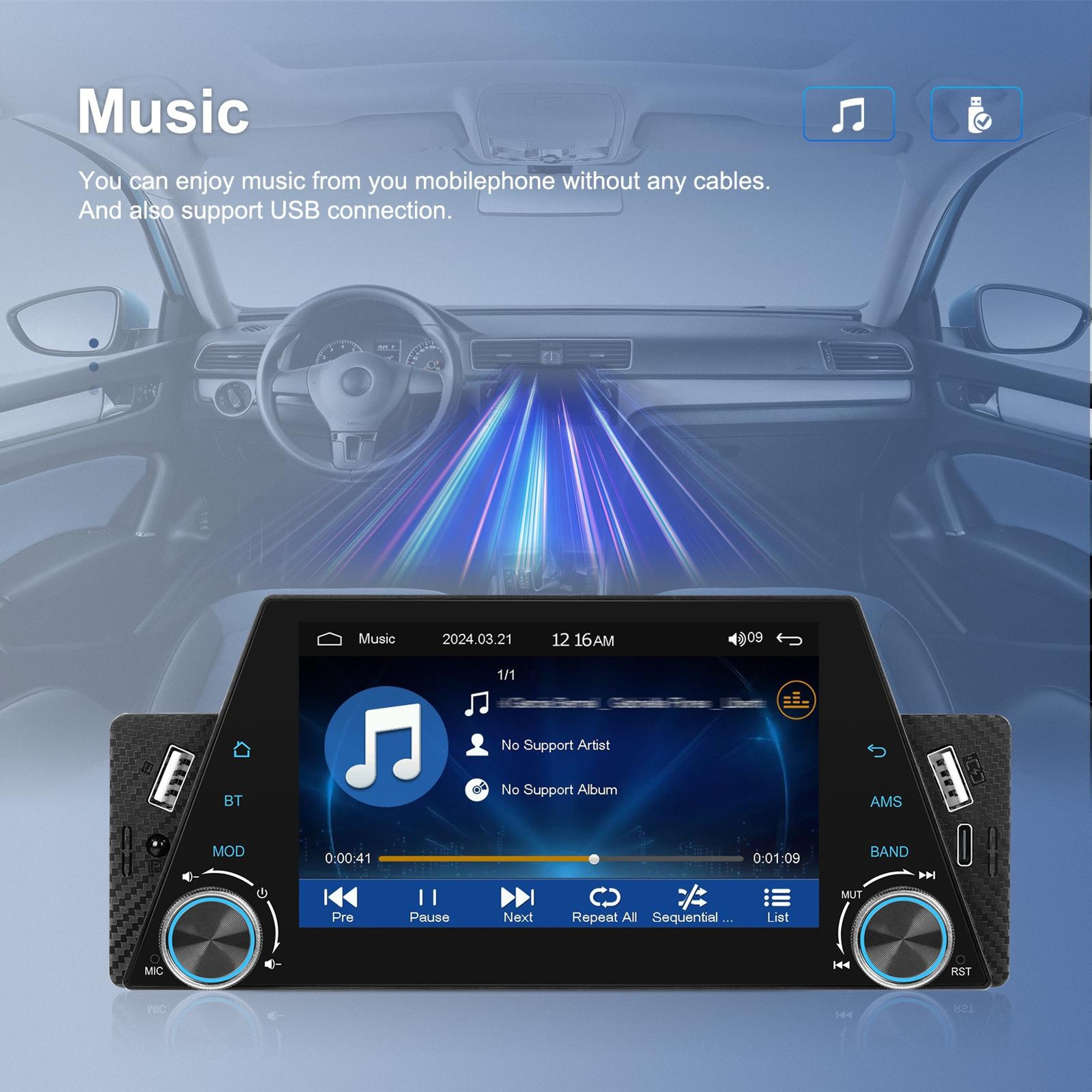5 Inch Single DIN Car Stereo with Apple CarPlay Android Auto Bluetooth Car Multimedia Player – view 13
