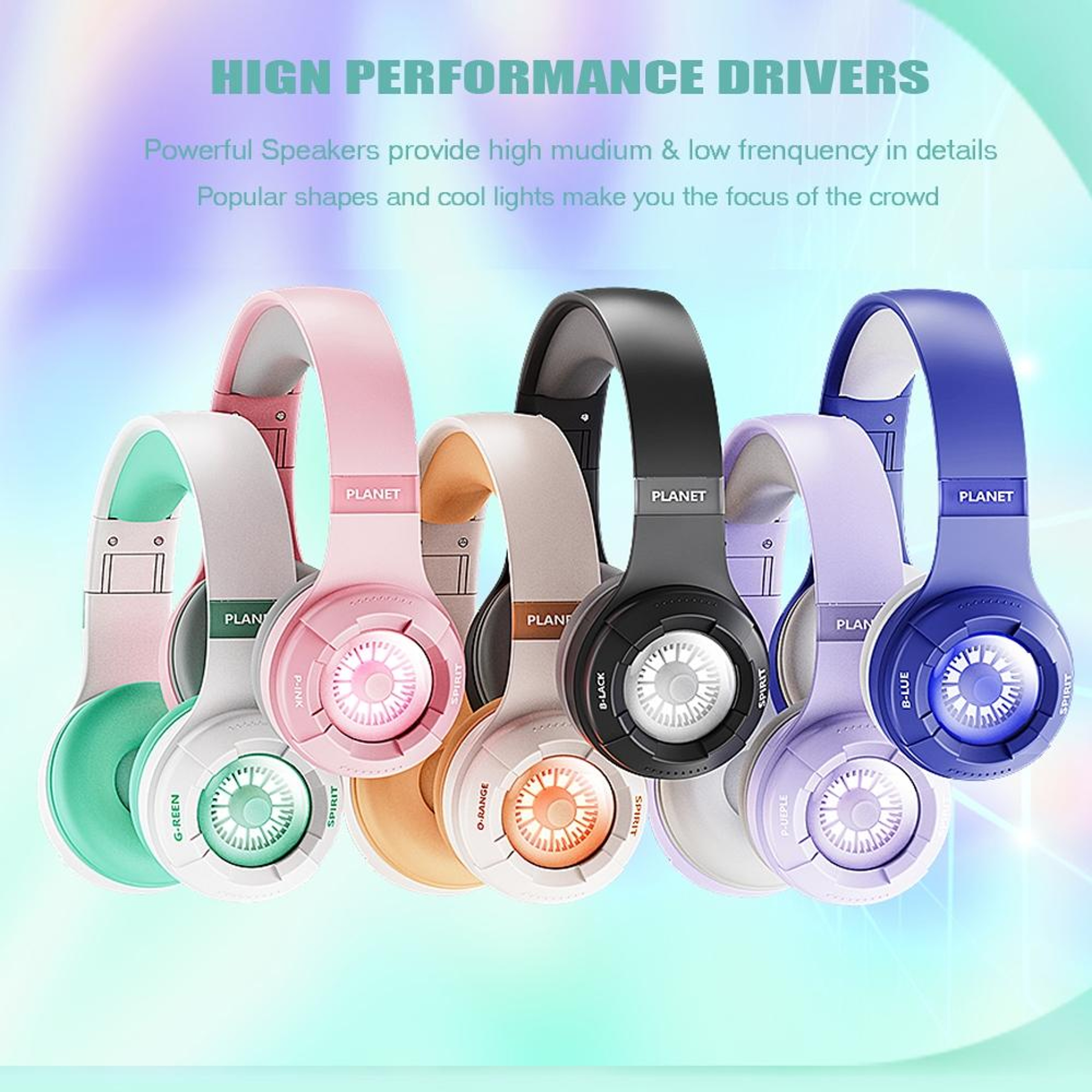 KE25 Bluetooth Headphones Wireless Headset with Lights Foldable Stereo Over Ear Headphones – view 6