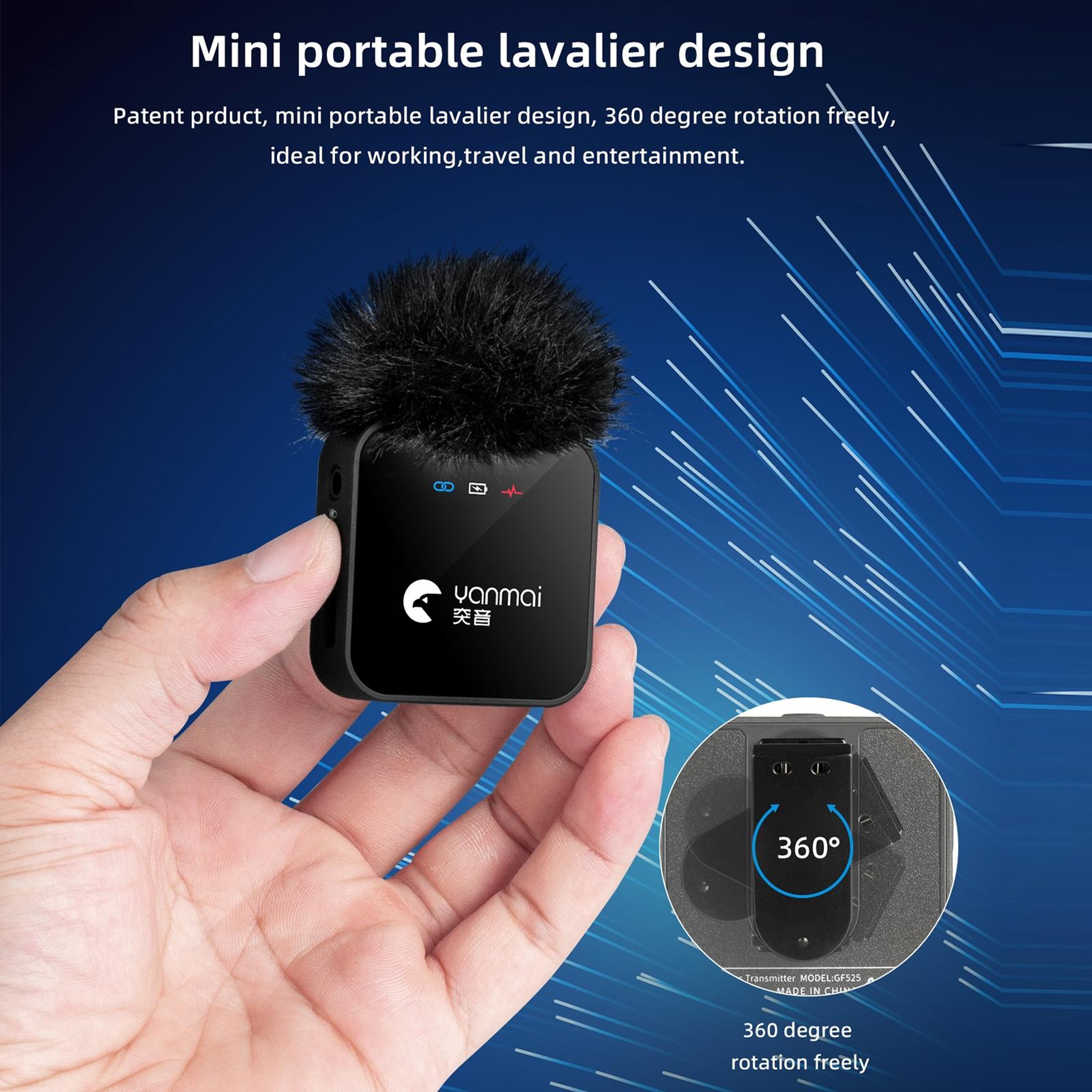 Yanmai GF525 Wireless Lavalier Microphone Dual Clip On Microphone with LED Display for Vlogging Streaming Recording – view 8