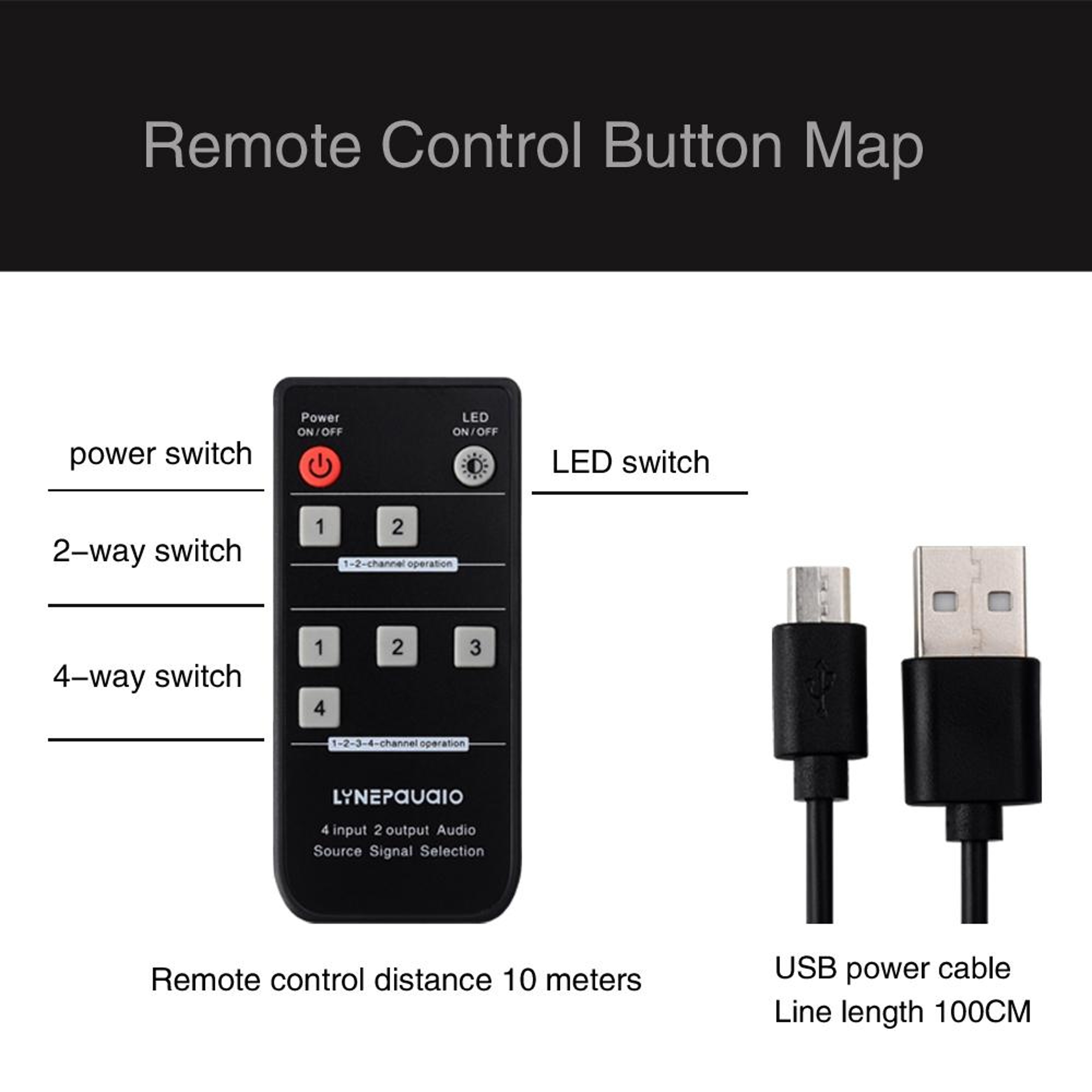 4 Port RCA Audio Switch with Remote Control 4 In 2 Out 2 In 4 Out Stereo Audio Selector – view 7