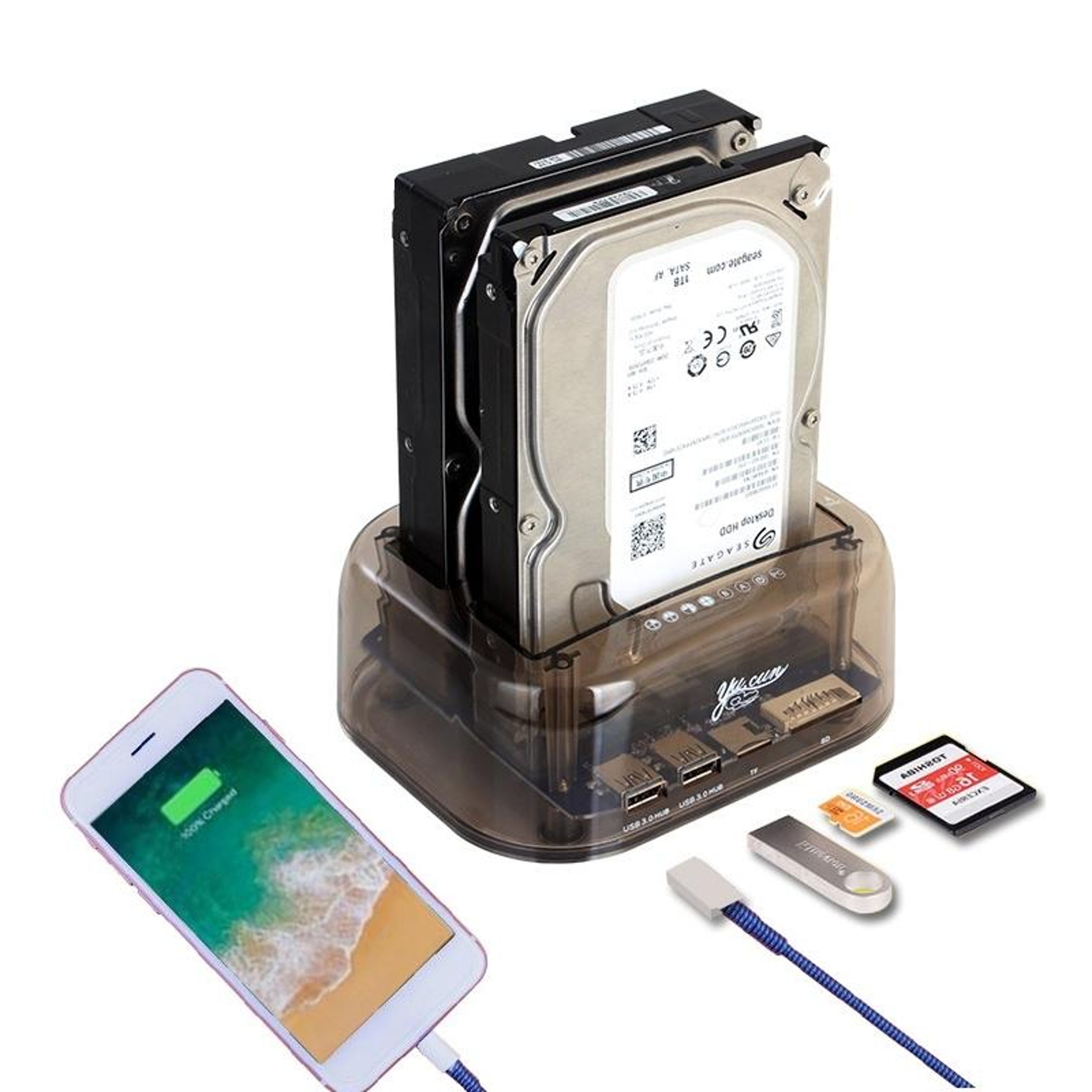 USB 3.0 HDD Enclosure Dual SATA HDD Dock with Offline Clone 16TB External Hard Drive Enclosure – view 2