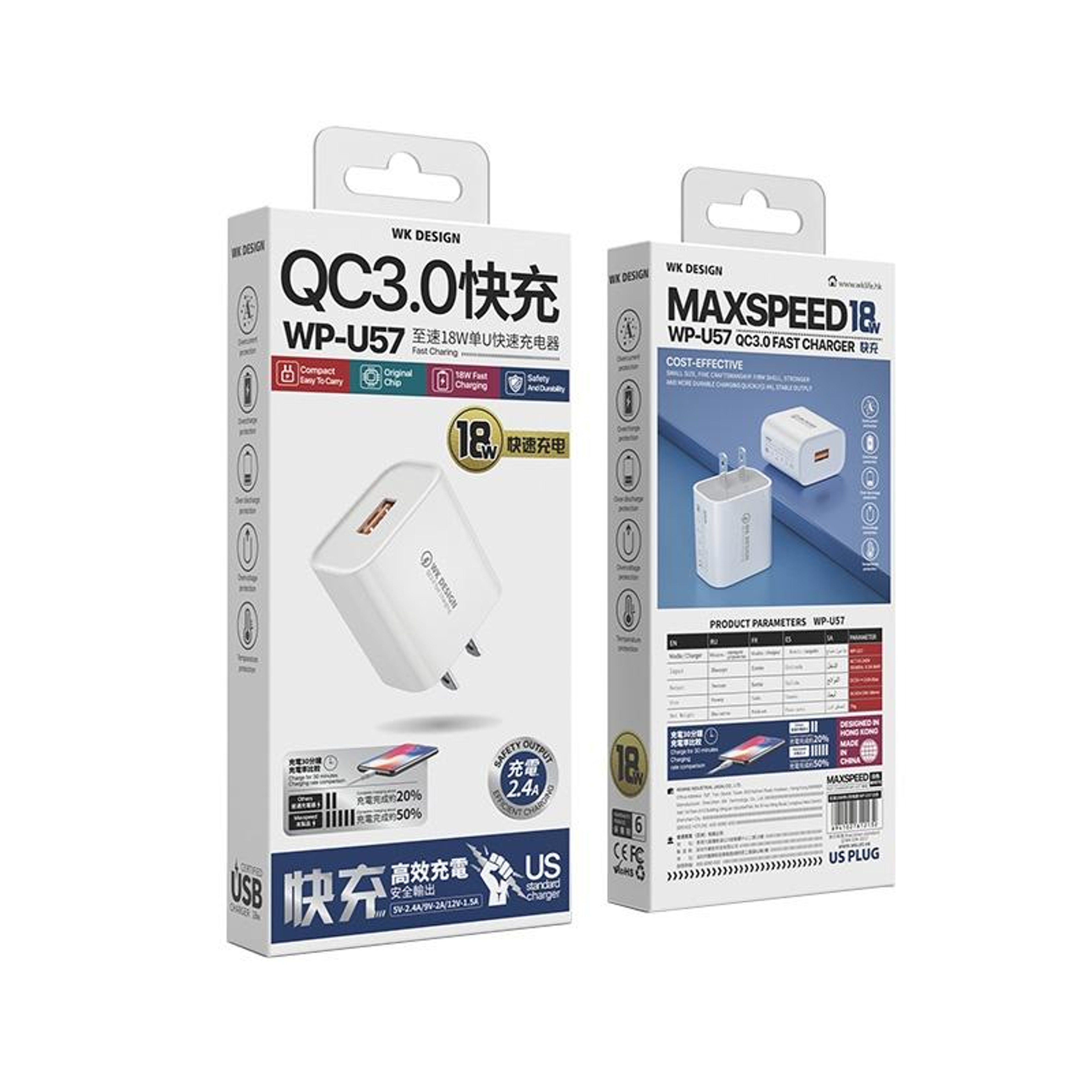 WK 18W QC30 Charger With Lightning Charging Cable USB Wall Fast Charger US Plug 3