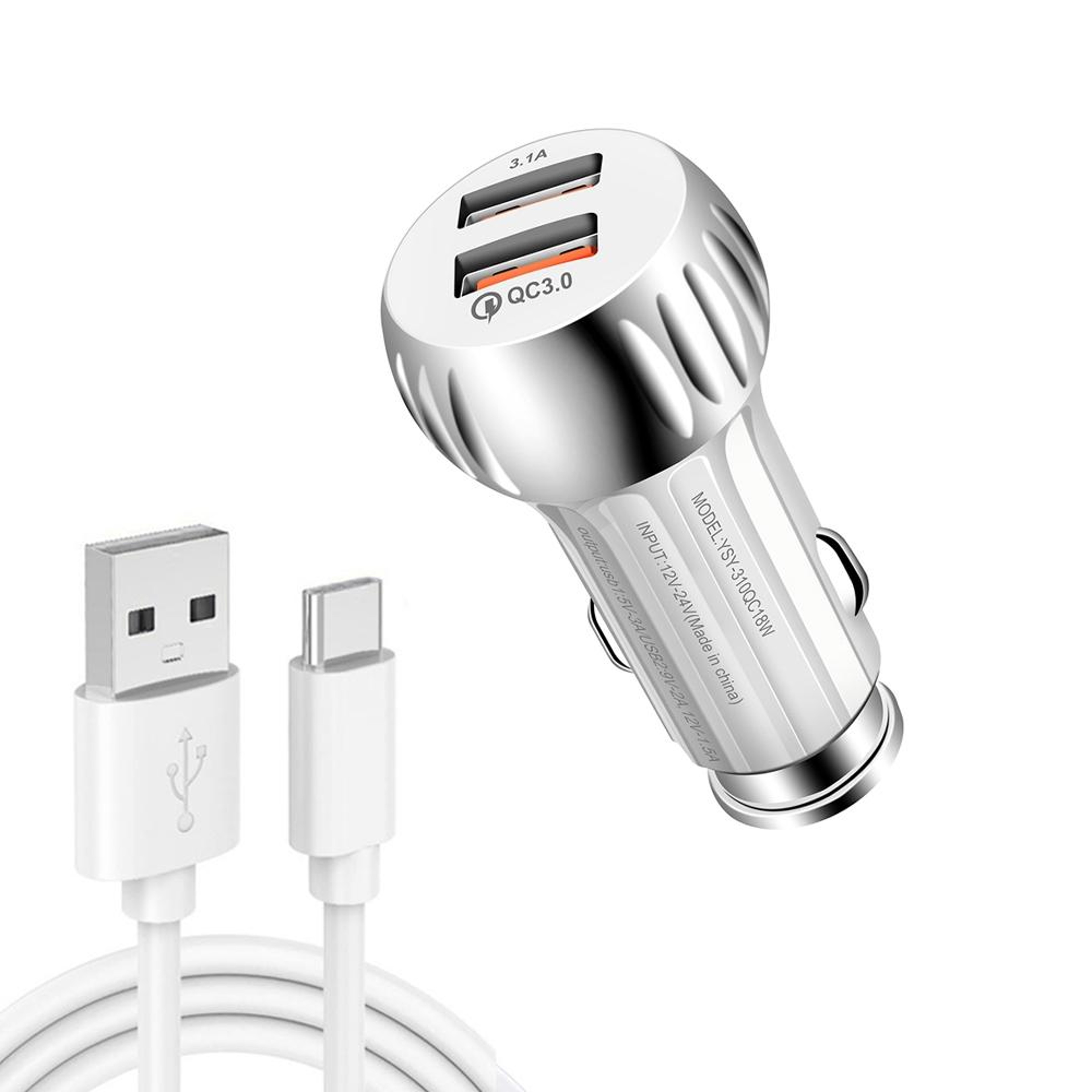 YSY QC30 Dual USB Car Charger With 1M Micro USB Fast Charging Cable 20W Fast Car Adapter 11