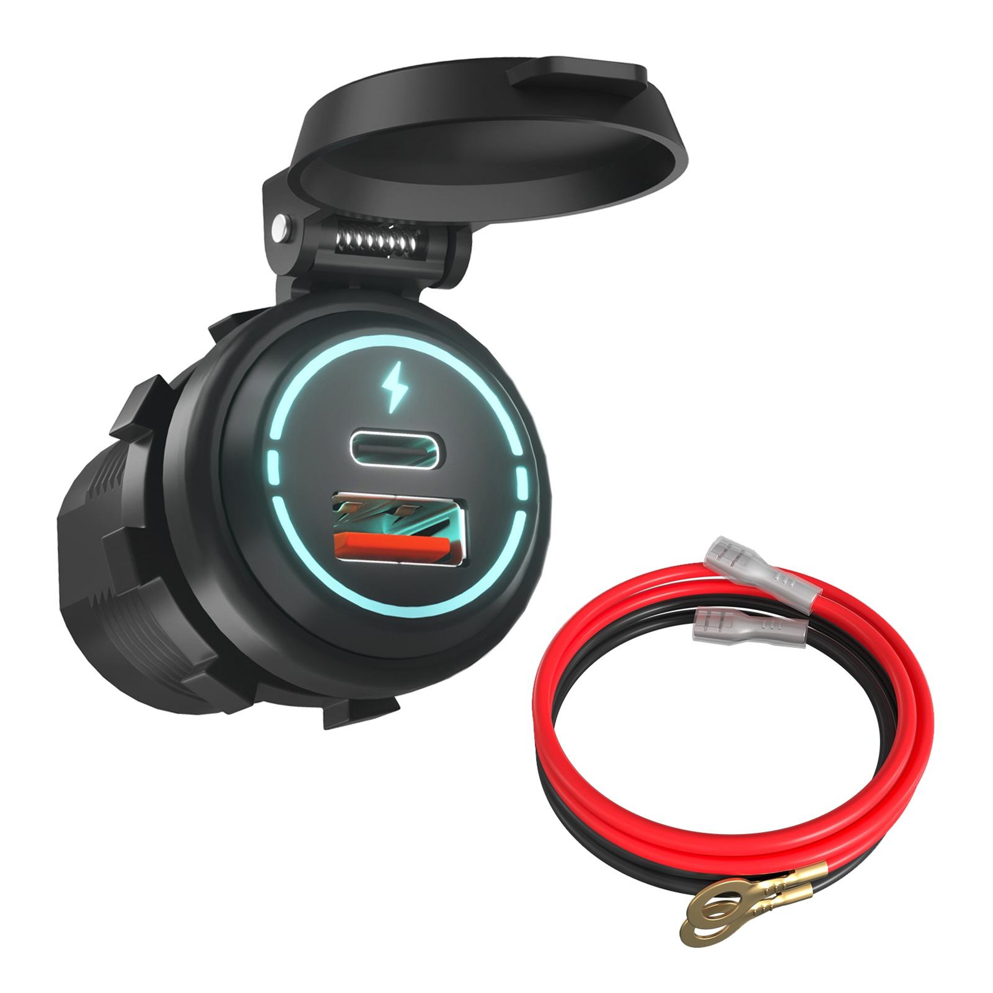 QC30 Waterproof Dual USB Car Charger Fast Charging USB A Type C Power Outlet 0