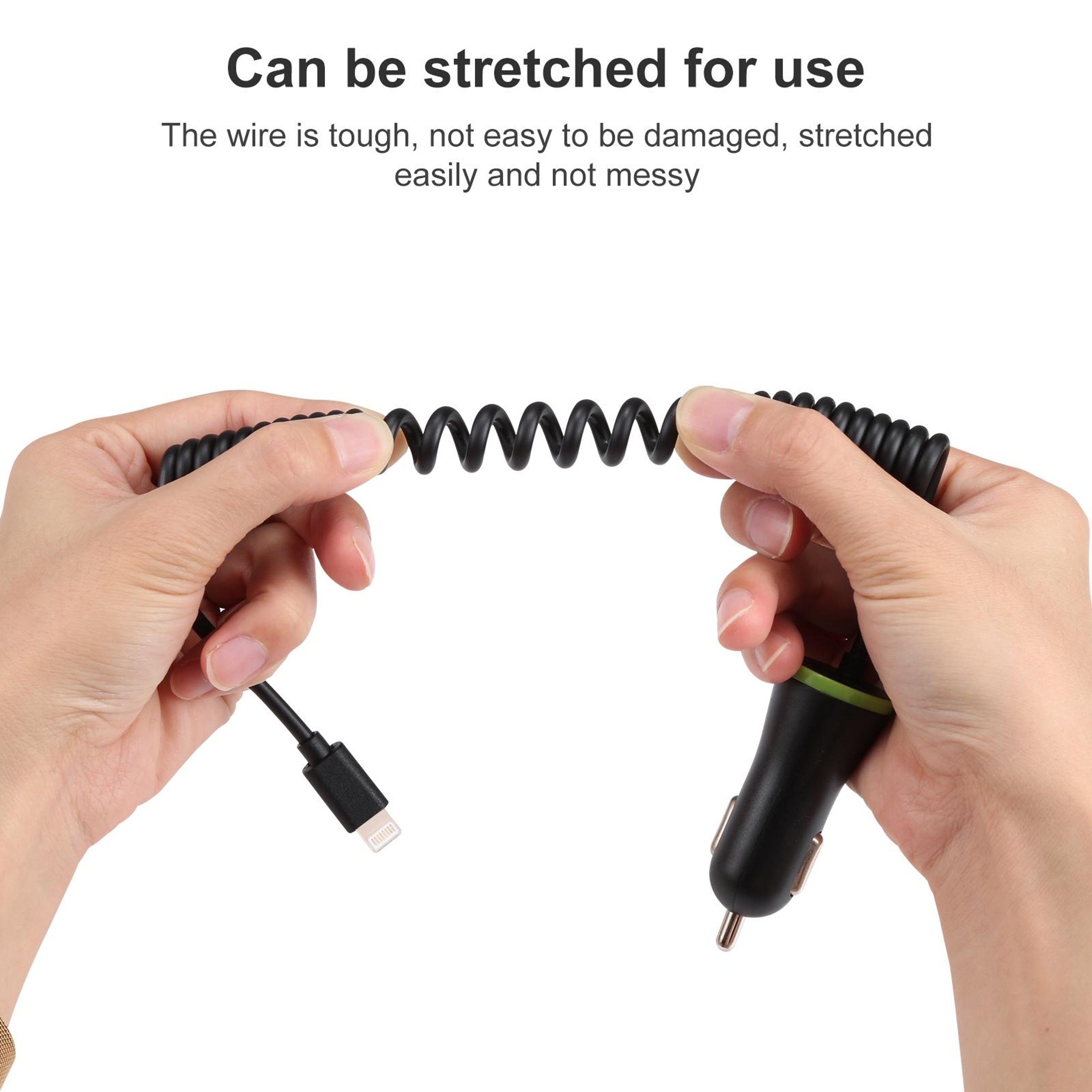 17W USB Car Charger Mini Type-C Car Charger with Retractable Spring Cable Dual Port Fast Charging – view 6