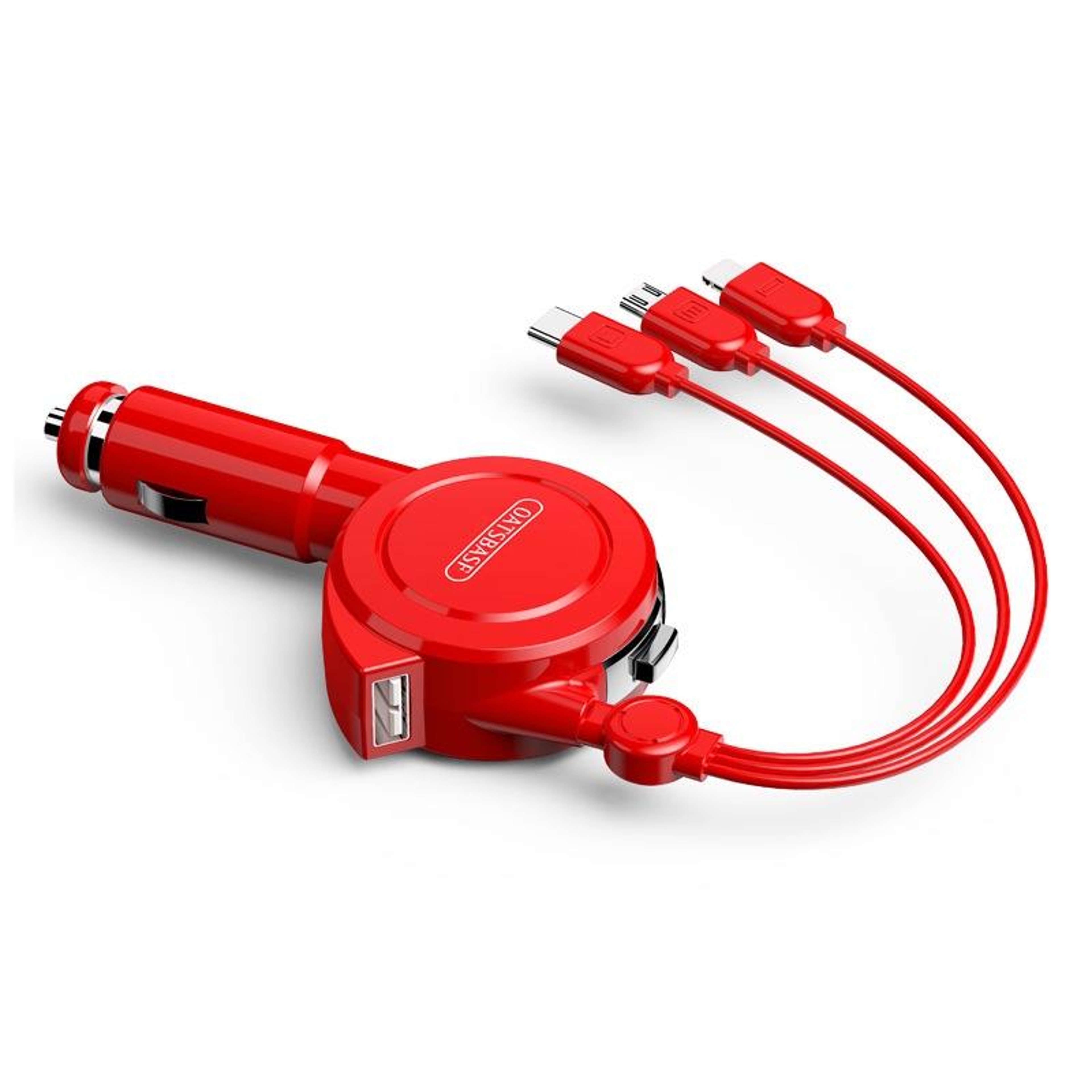 Oatsbasf 3 In 1 Car Charger With Retractable Charging Cable For IPhone Android And USB C Devices Re 0