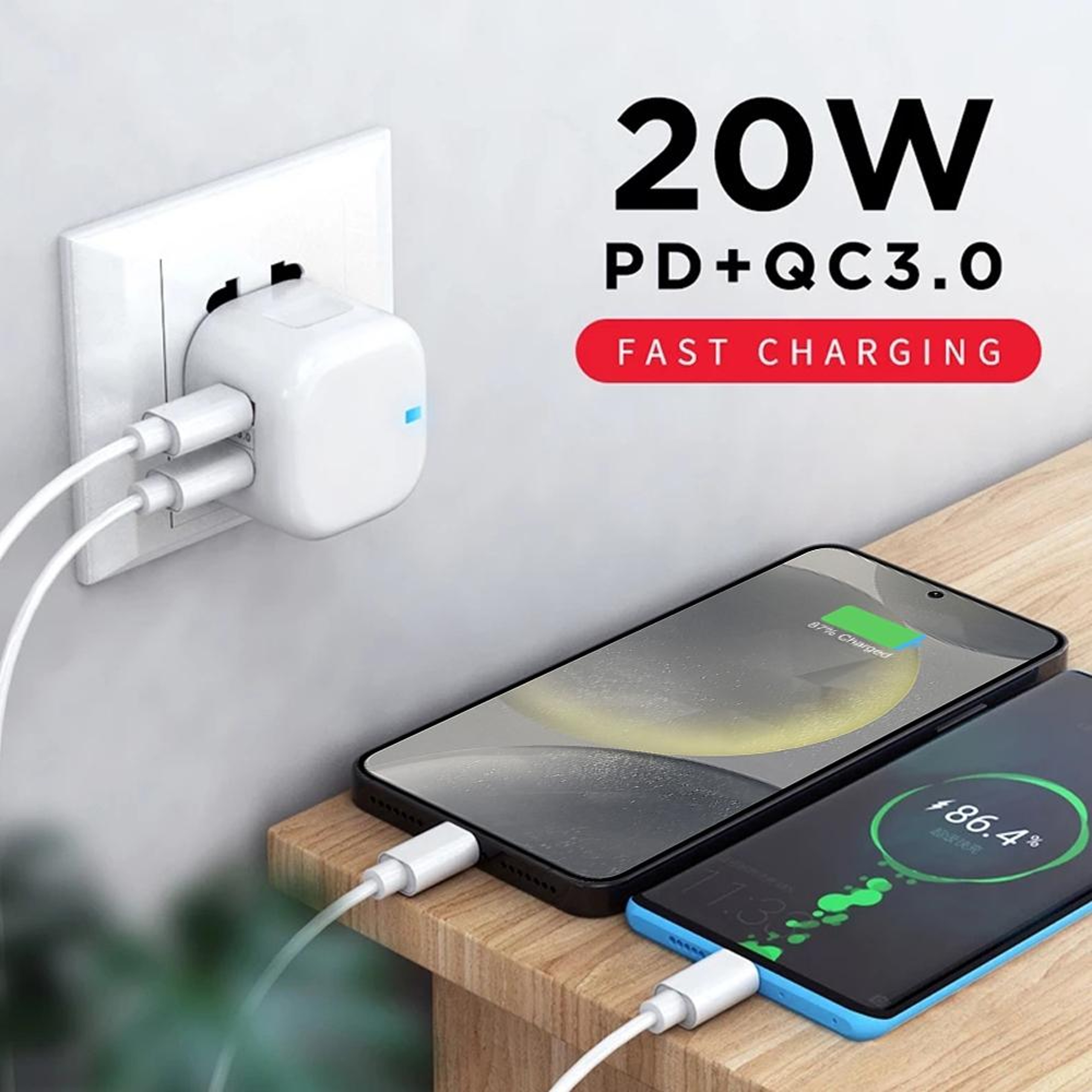 YSY 20W Fast Charger PD30 QC30 USB C Travel Charger With 1M Type C Cable US Plug 5