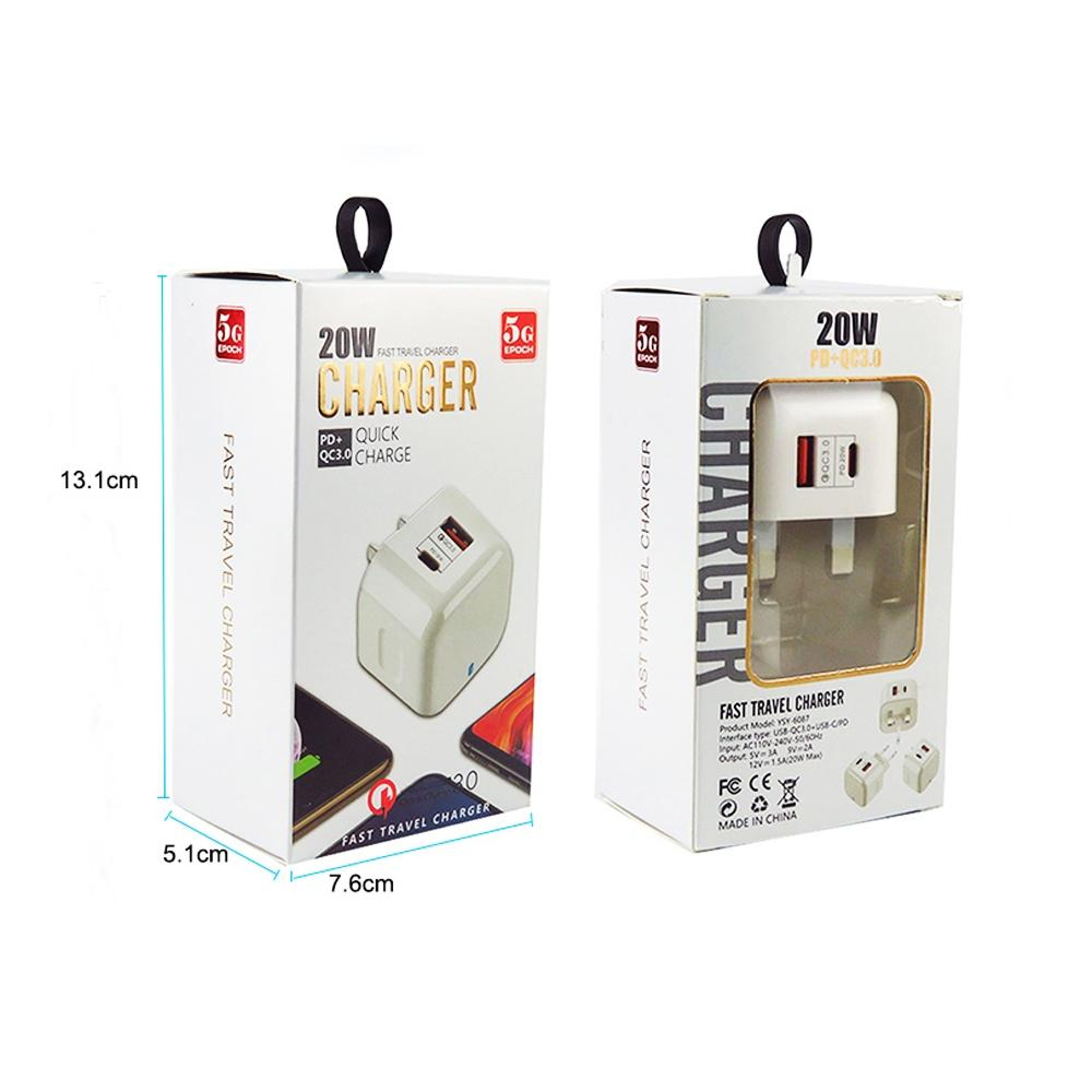 YSY 20W Fast Charger PD30 QC30 USB C Travel Charger With 1M Type C Cable US Plug 8