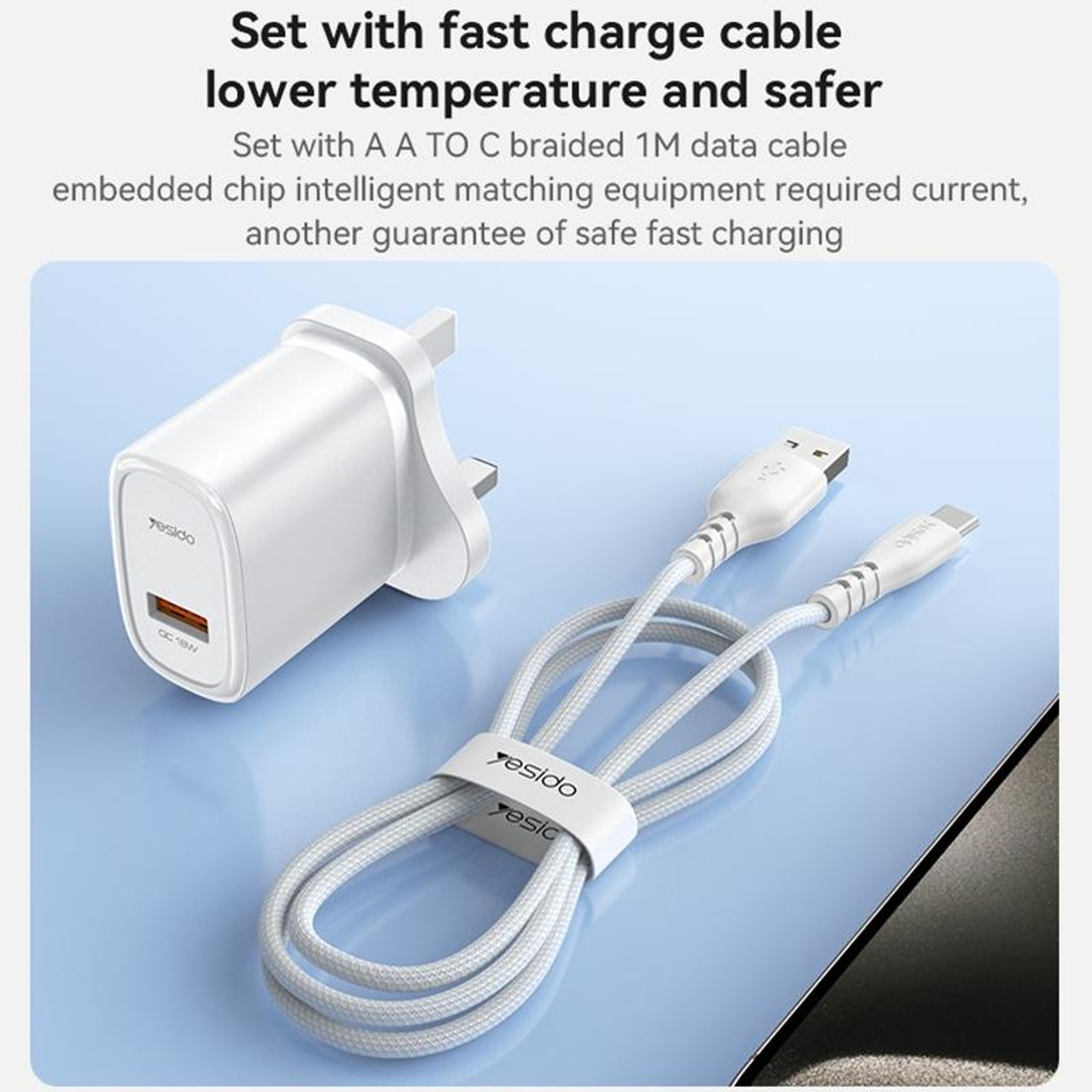 Yesido YC85C 18W Fast Charger With USB C Charger Cable  Fast Charging Adapter 8