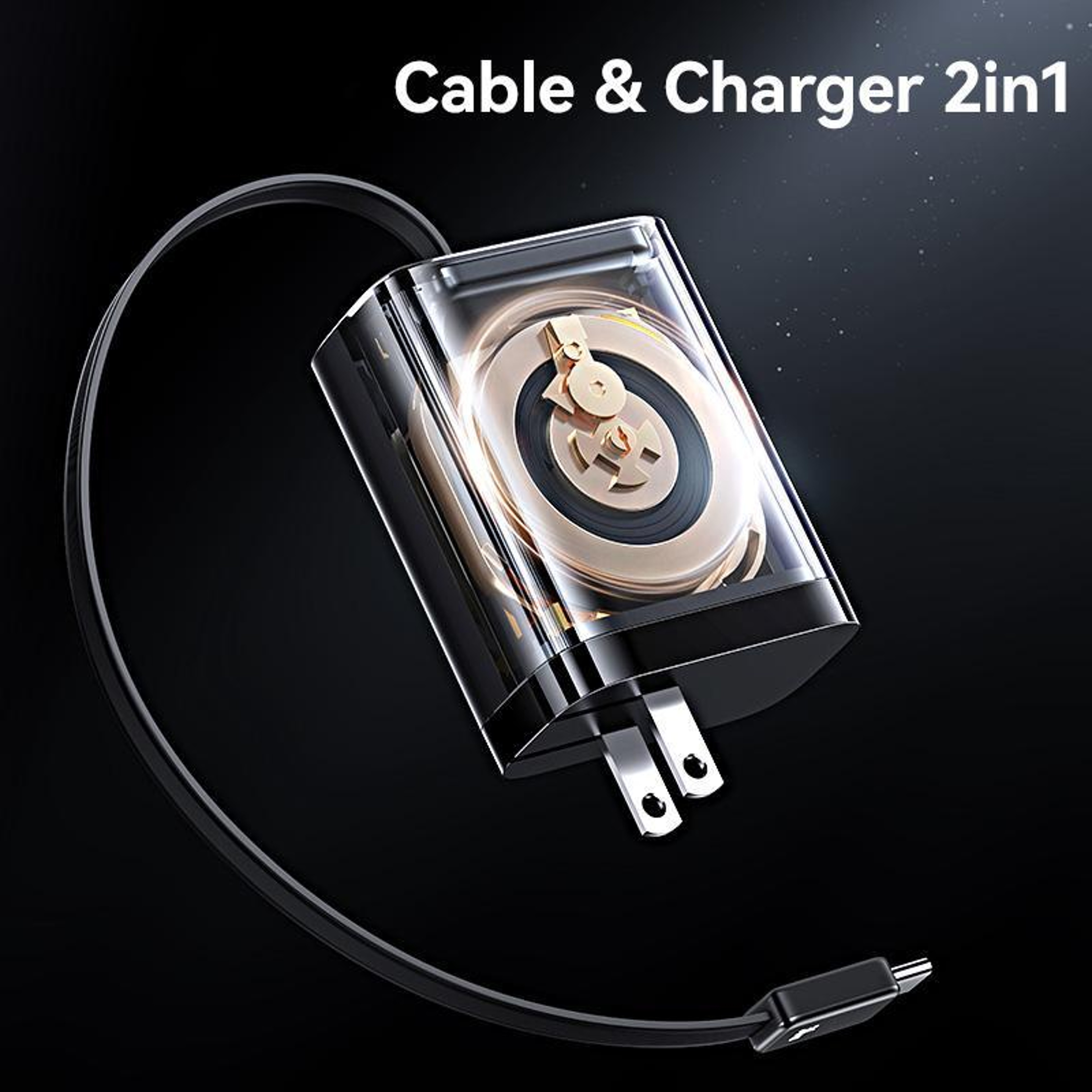 USAMS 30W GaN Fast Charger With Retractable USB C Cable Multi Port Wall Charger US Plug 2