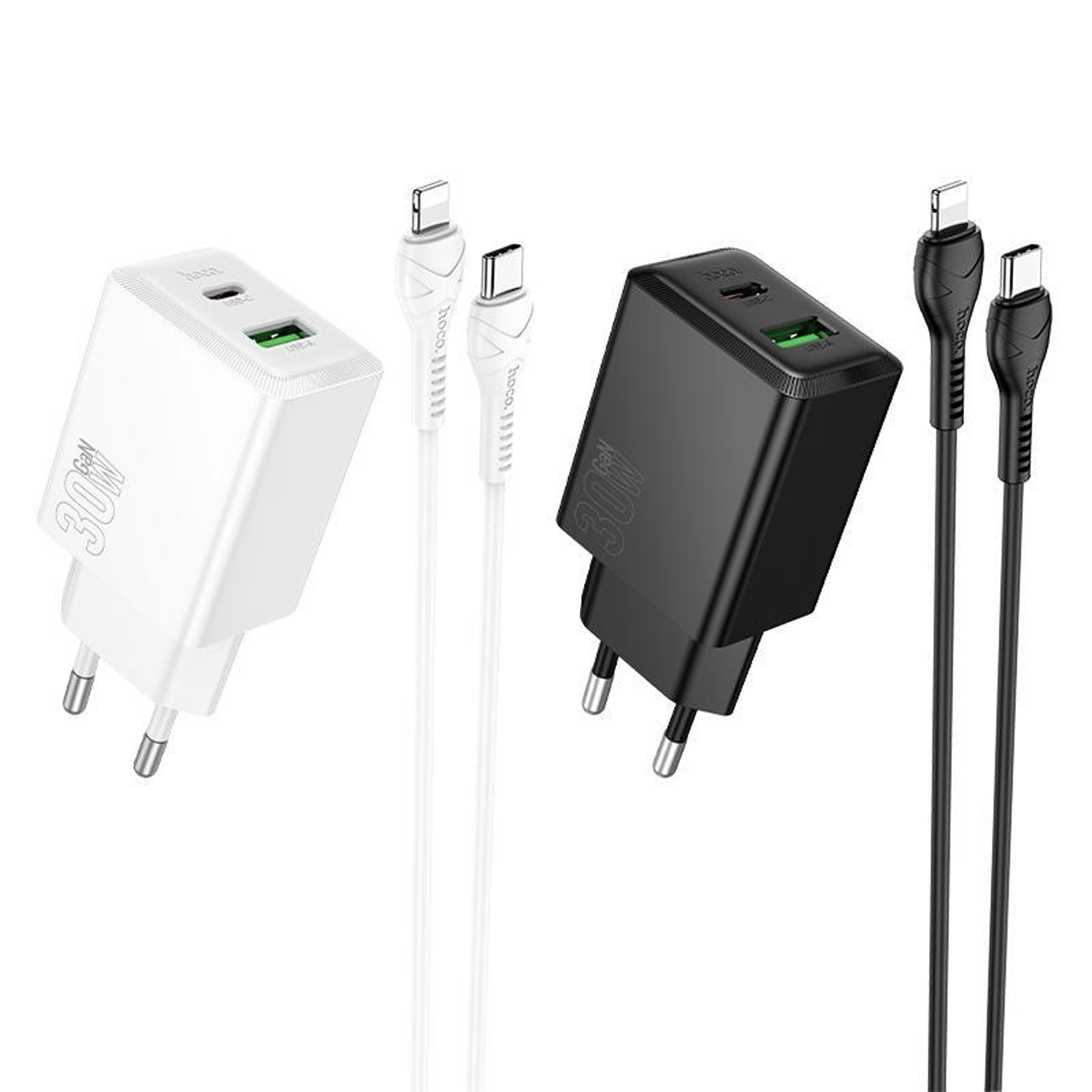 Hoco N71 30W PD Fast Wall Charger Dual Port USB C Charger With USB C To Lightning Cable 1