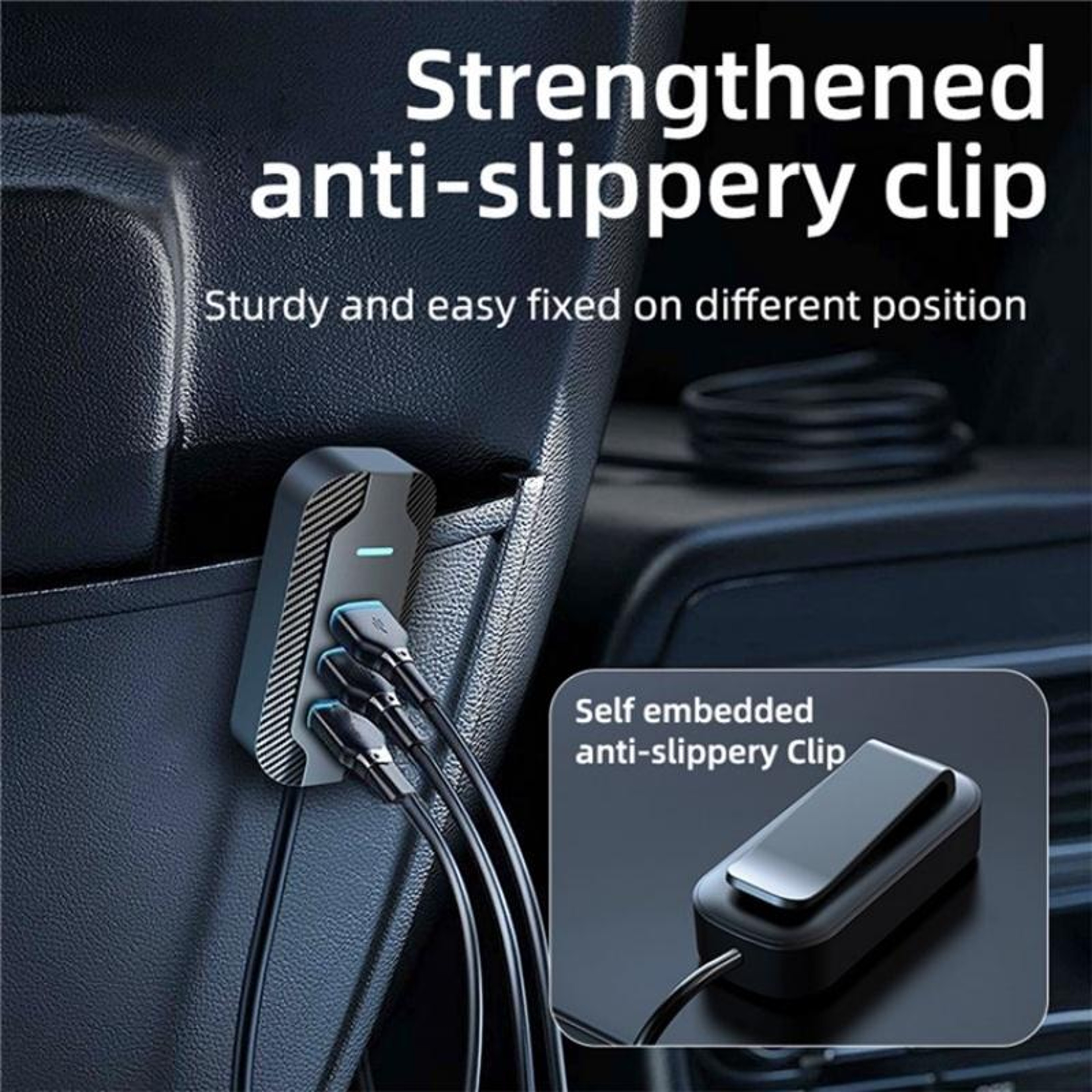YQ7 PD 30W Car Charger With Voltage Display 5 Port USB C Car Charger And 15m Extension Cable 3