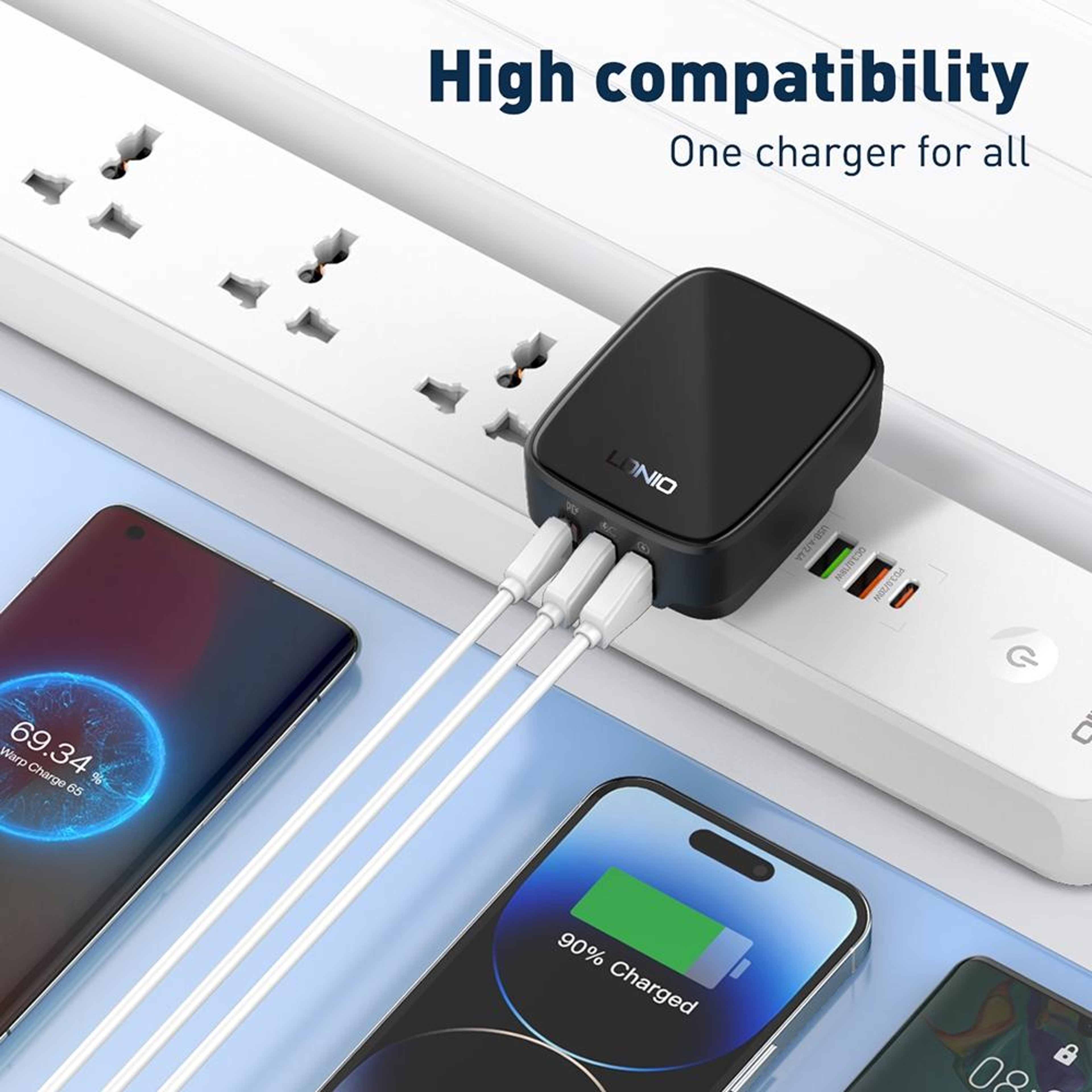 LDNIO Q334 32W USB C Fast Charger Dual USB Wall Charger With Type C Cable US Plug 5