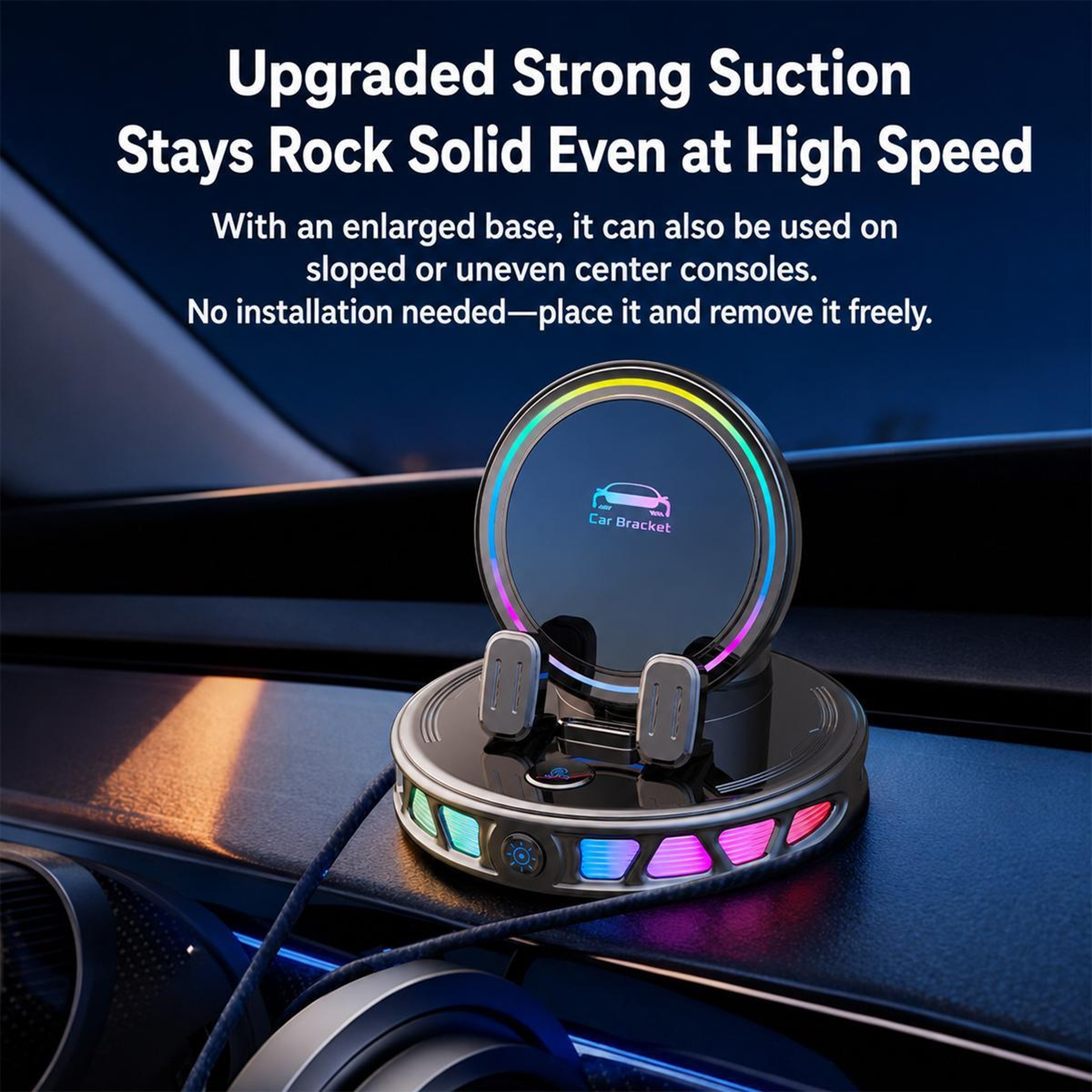 Auto Lock Wireless Car Charger Mount with 360° Dashboard Phone Holder and RGB Light – view 10