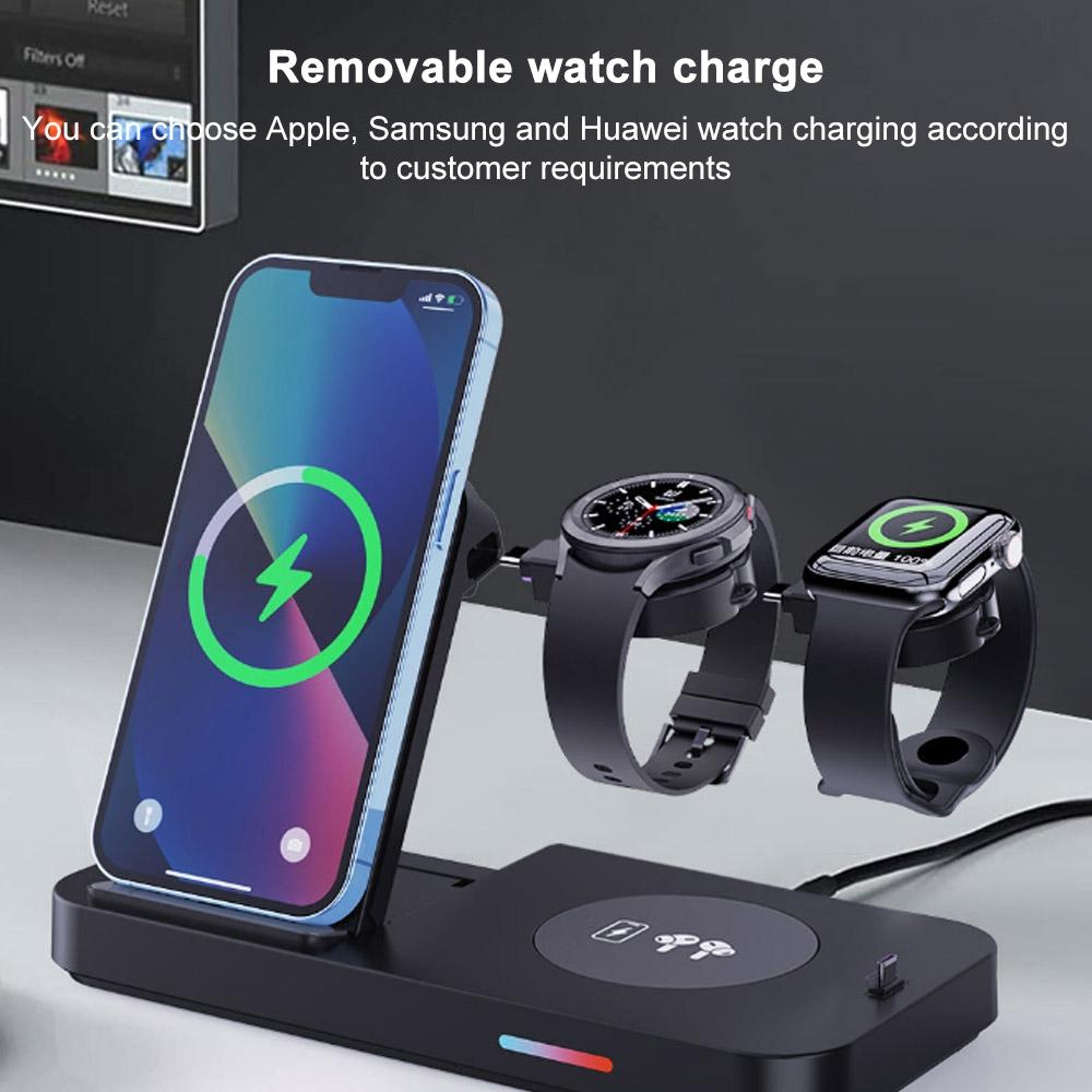 15W 3 In 1 Wireless Charger Foldable Stand For Apple Phone Watch  Earbuds Fast Charging Station 9