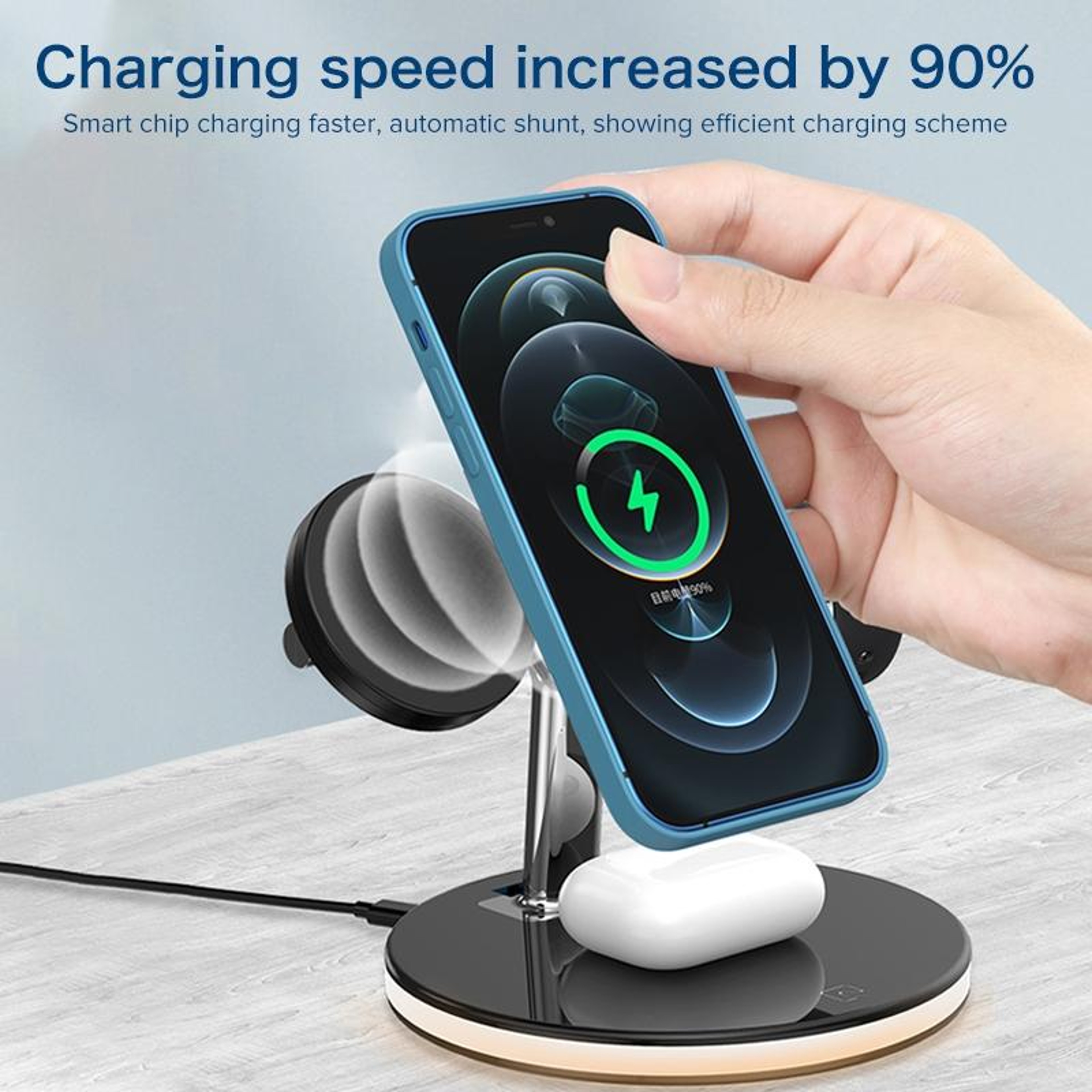 3 in 1 Magnetic Wireless Charger Stand for iPhone, Apple Watch & AirPods with LED Night Light – view 3