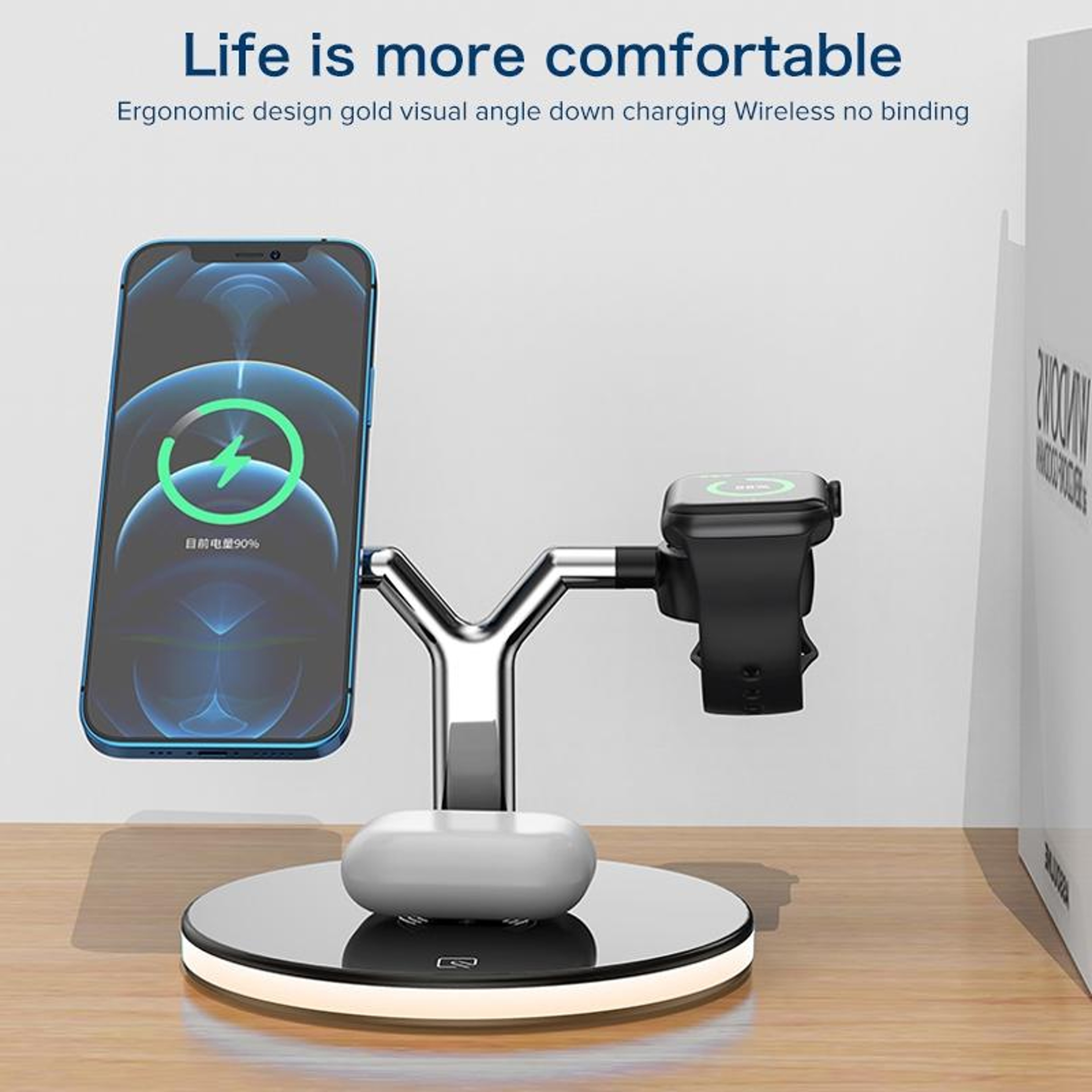 3 in 1 Magnetic Wireless Charger Stand for iPhone, Apple Watch & AirPods with LED Night Light – view 17