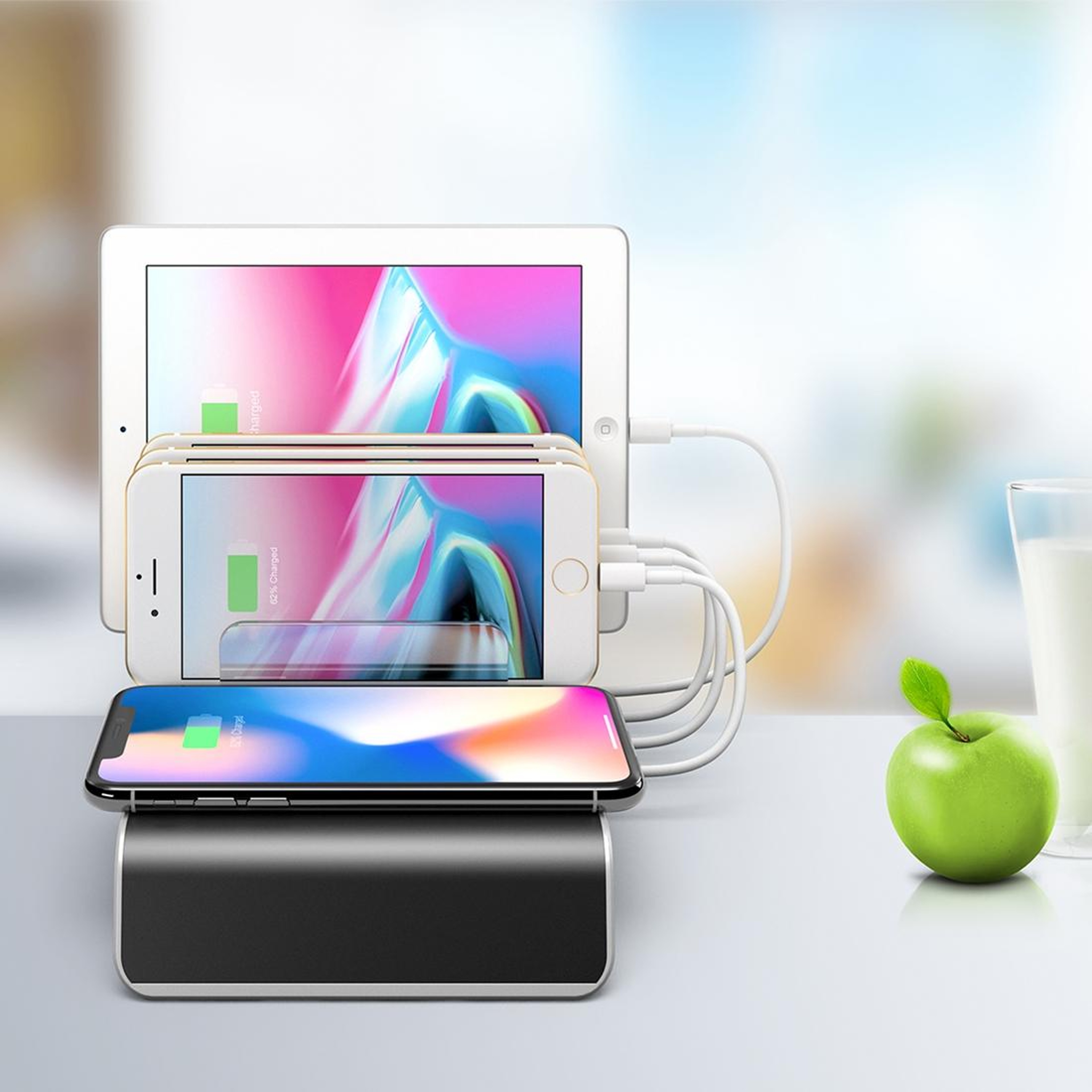 UD09 Wireless Charging Station Phone Stand With 4 USB Ports And Type C Dock 5