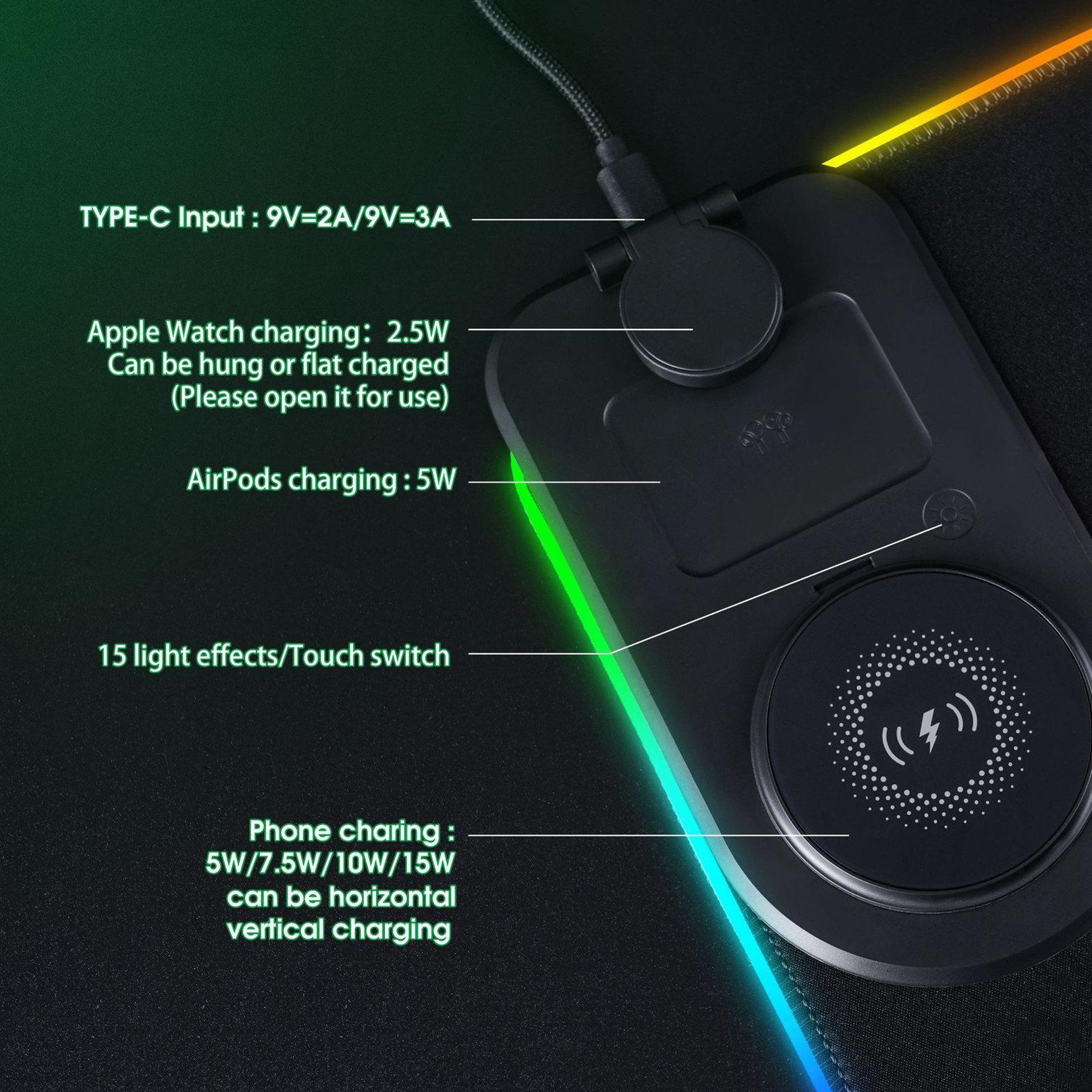 3 In 1 Wireless Charging Mouse Pad RGB Gaming Desk Mat With 15W Fast Charger – view 5