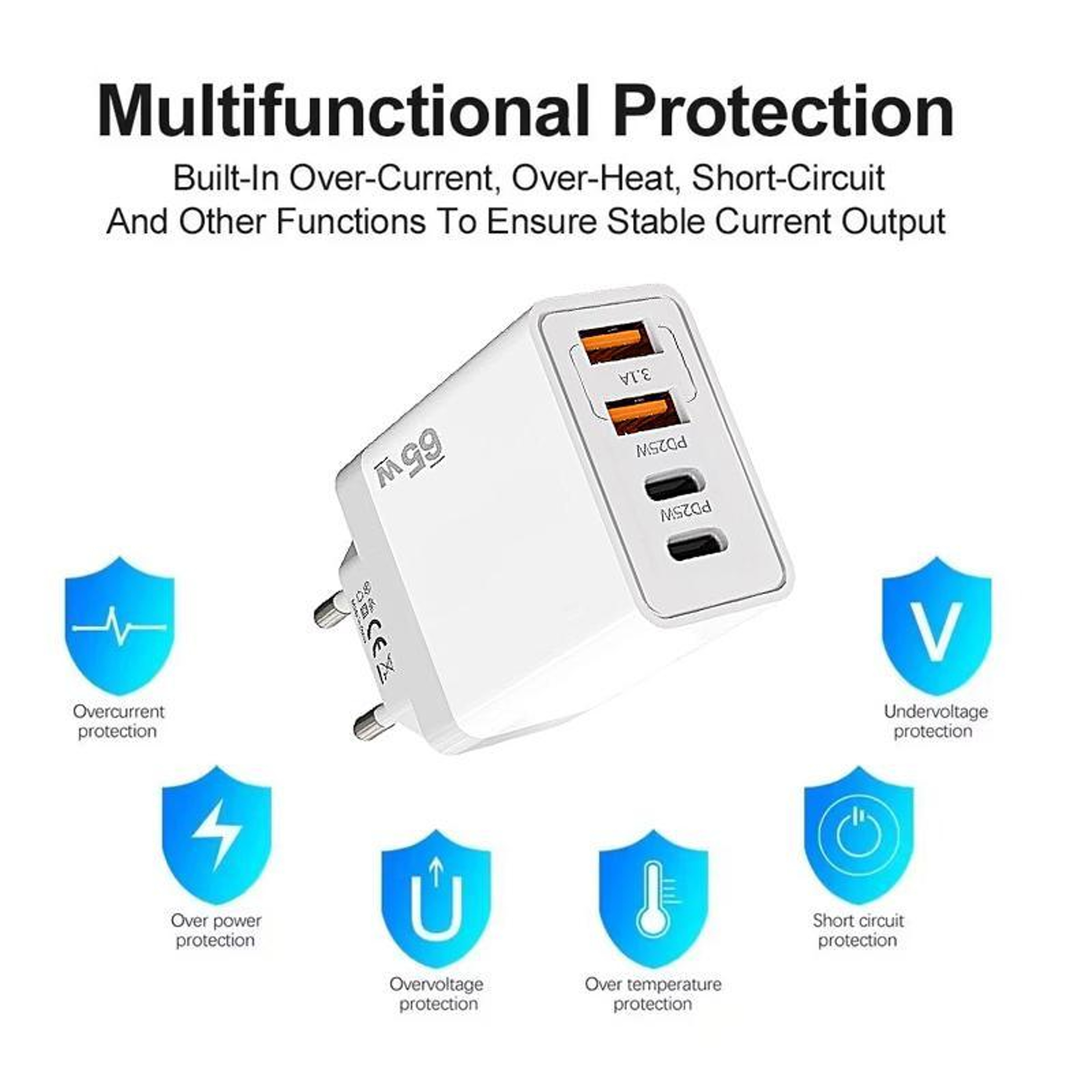 TEPD44 65W USB C Fast Charger Dual Type C Dual USB A 4 Port Mobile Charger 5