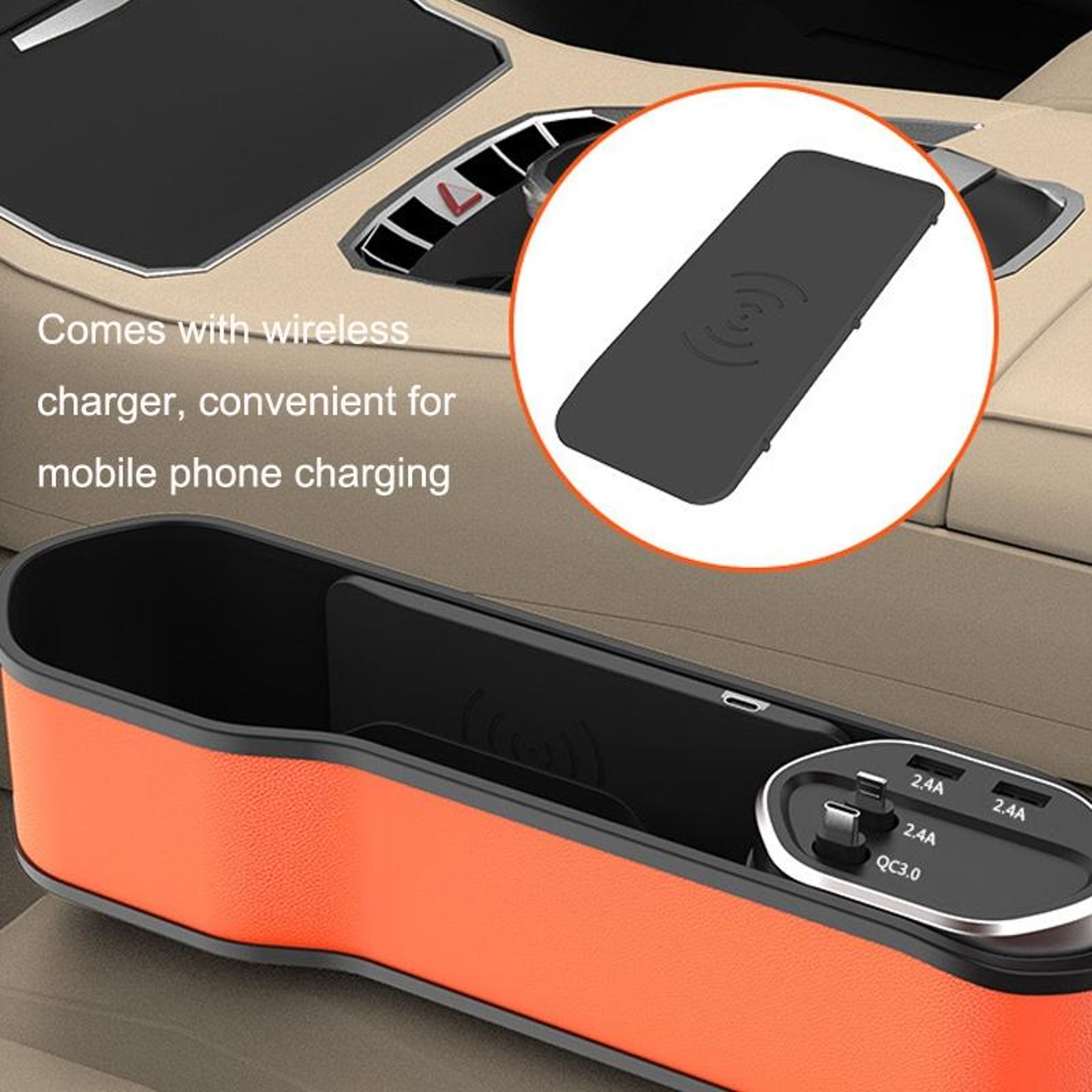 Multifunction Car Seat Gap Organizer With USB Charging Cable Storage Box For Vehicle Interior 3