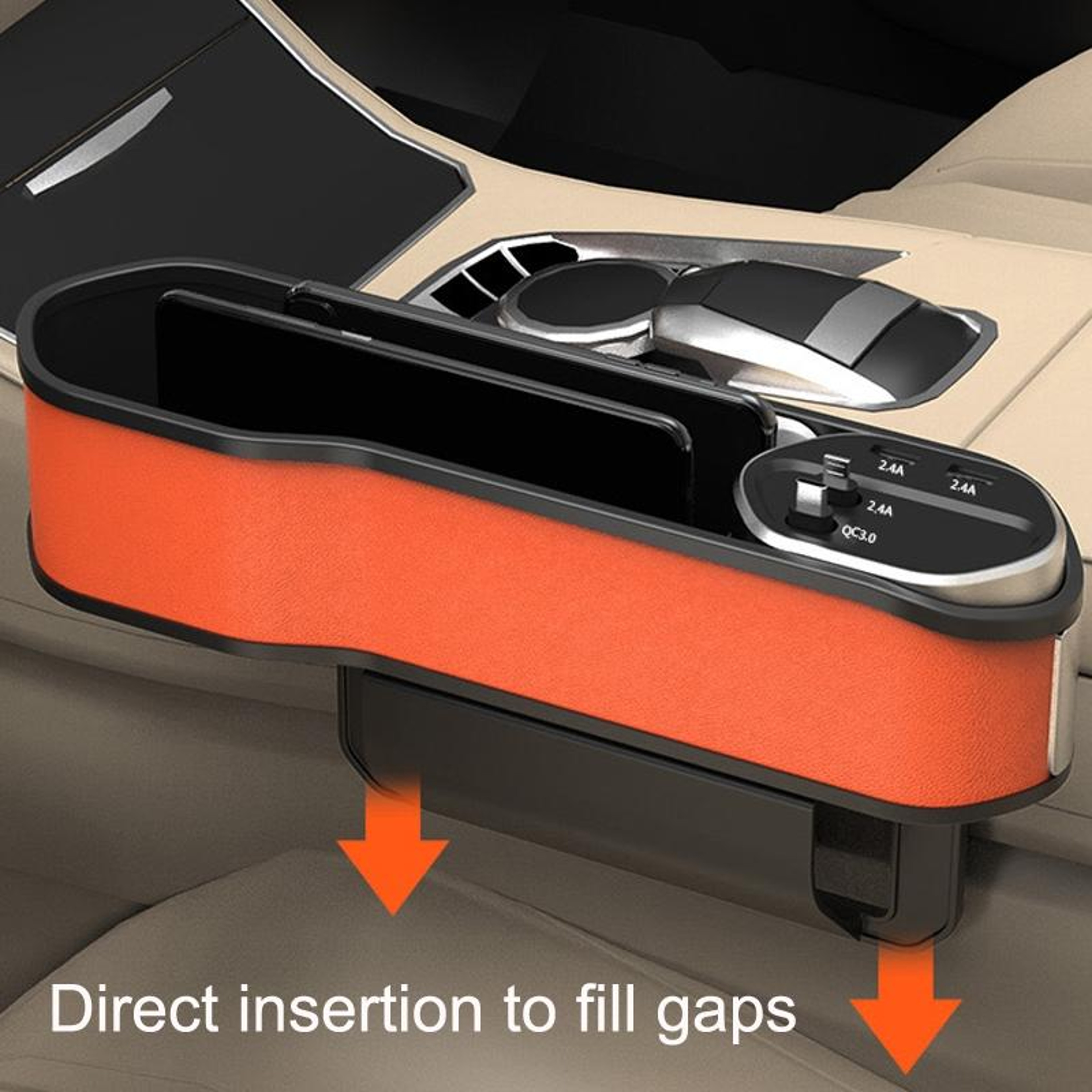 Multifunction Car Seat Gap Organizer With USB Charging Cable Storage Box For Vehicle Interior 5