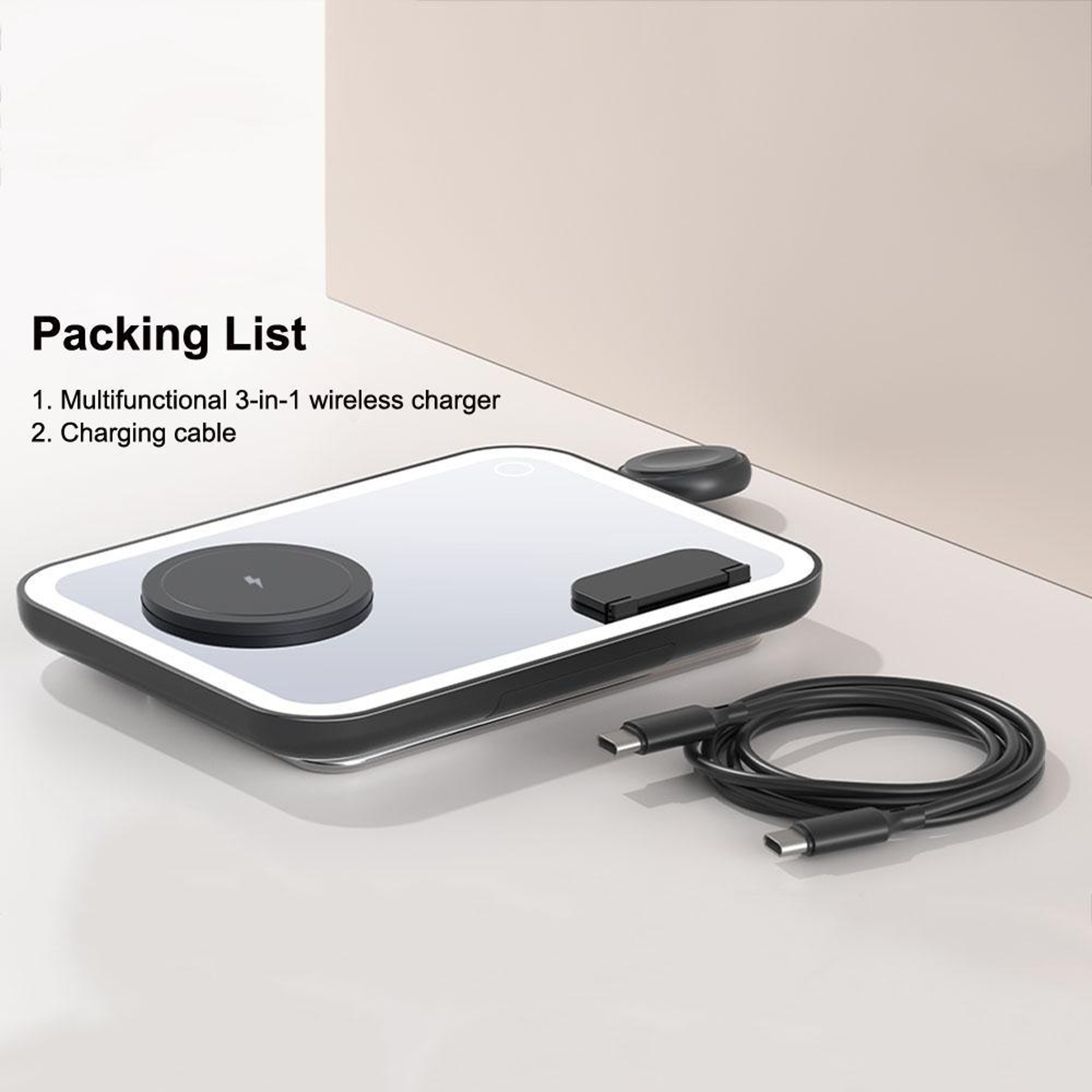 MagSafe 3 In 1 Wireless Charging Station With LED Makeup Mirror Foldable Magnetic Charger And Night 3