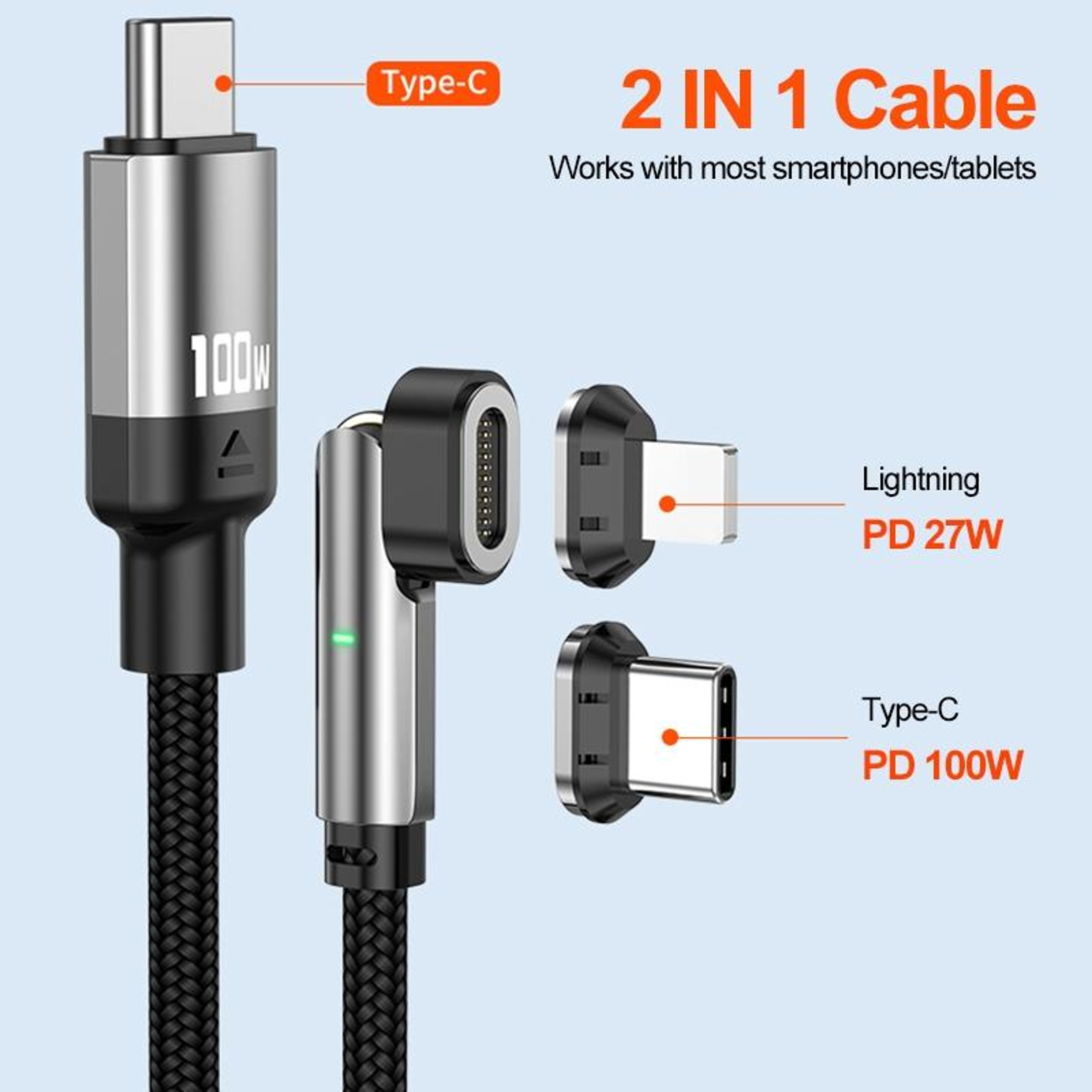 ENKAY 100W PD Fast Charging Cable 2 In 1 Magnetic Charging Cable With 180 Rotating USB C And Lightn 3
