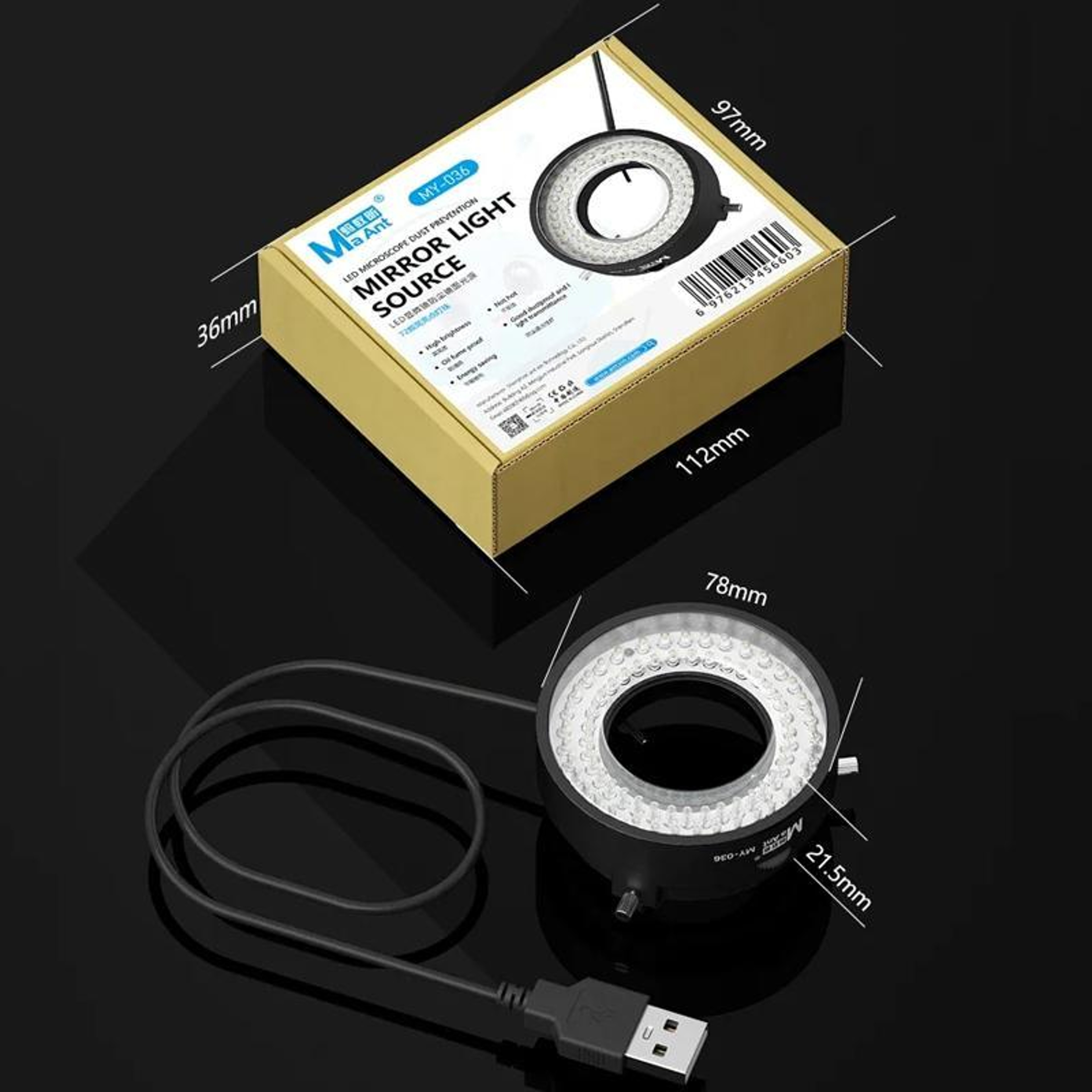 MaAnt MY036 Microscope Ring Light 72 LED USB Ring Light For Cell Phone Repair Microscopes 9