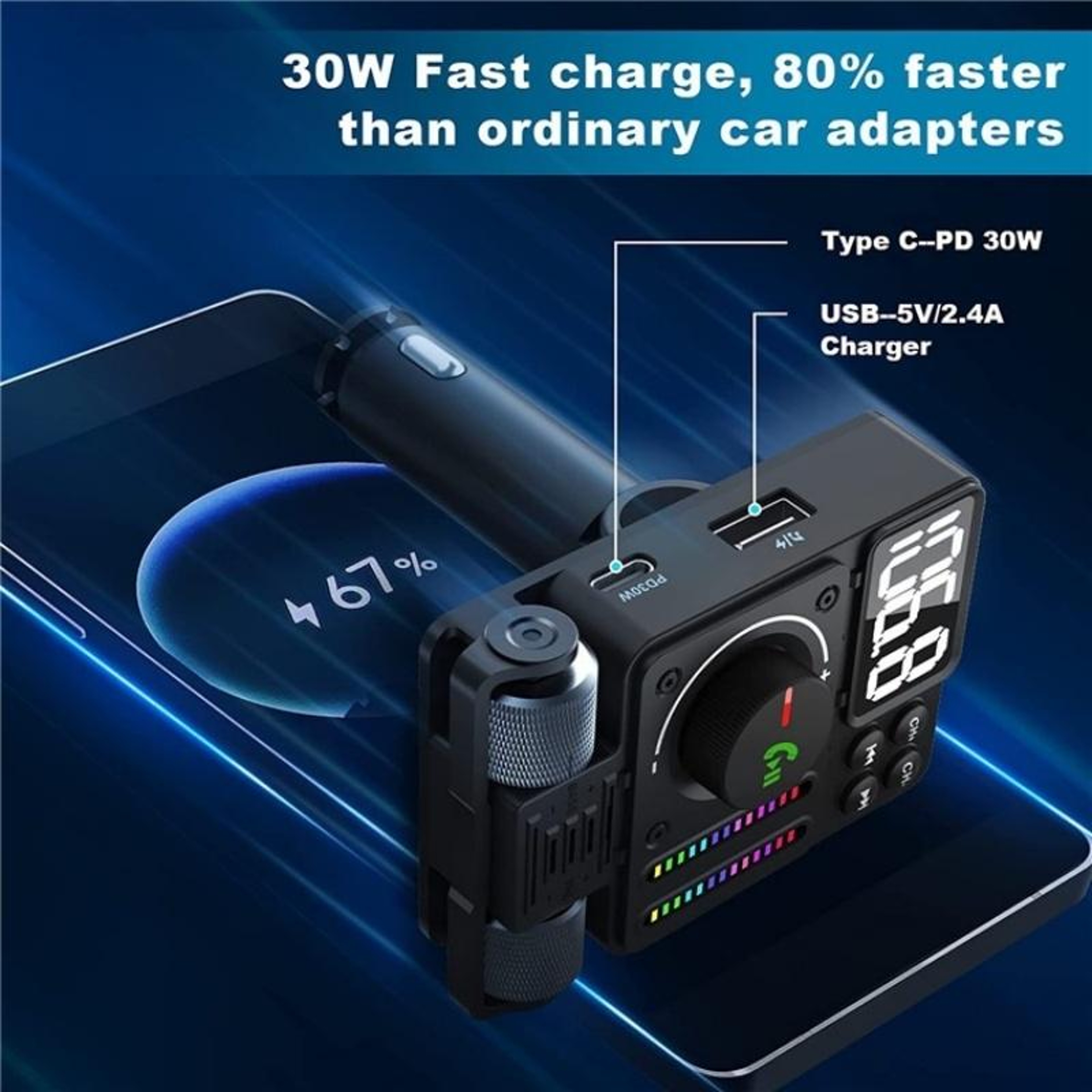 MT01 Bluetooth FM Transmitter With PD 30W Fast Charging Car Bluetooth Adapter Hands Free Car Kit 5