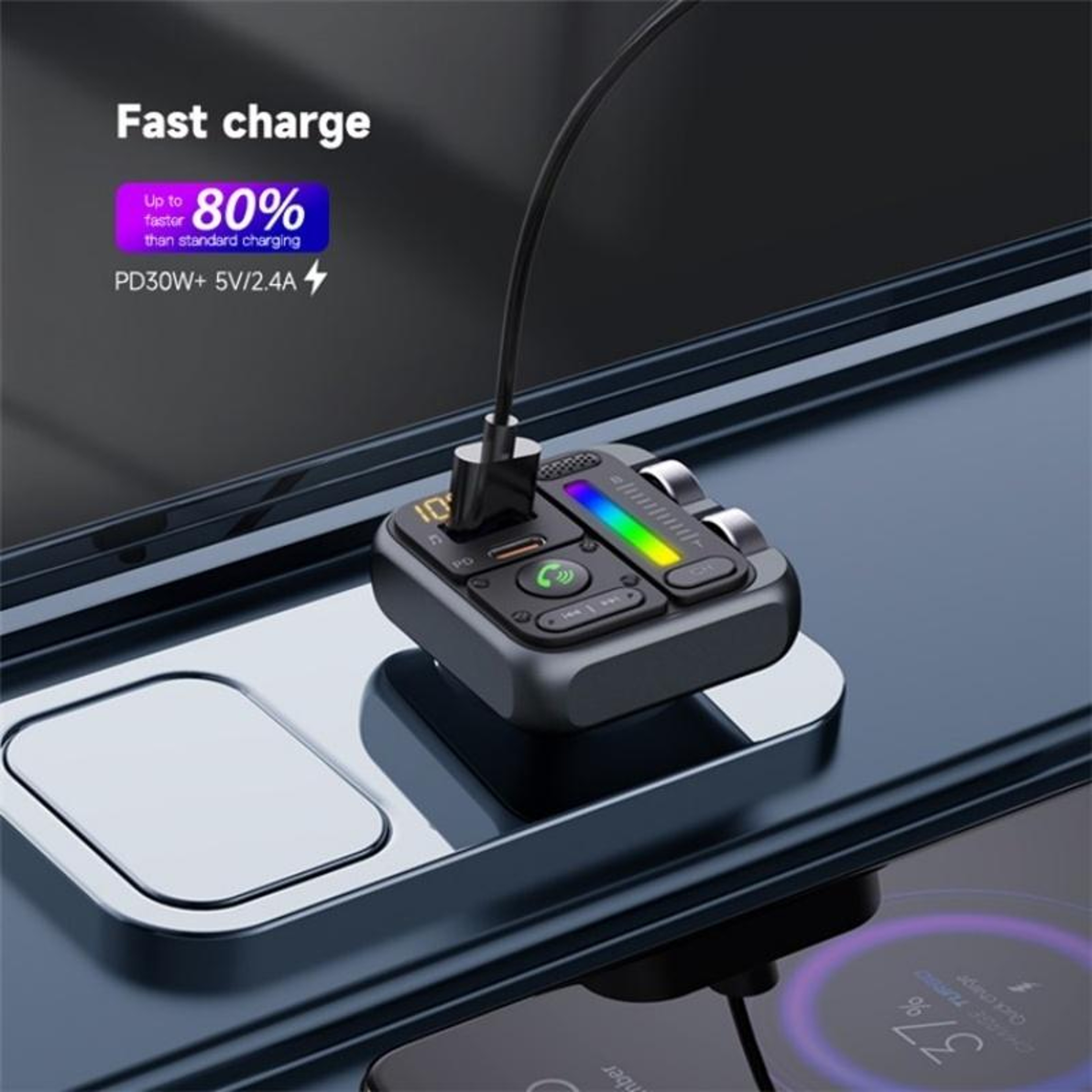 MT04 Bluetooth FM Transmitter With PD45W USB C Car Charger HiFi Car Bluetooth Adapter And Hands Fre 5