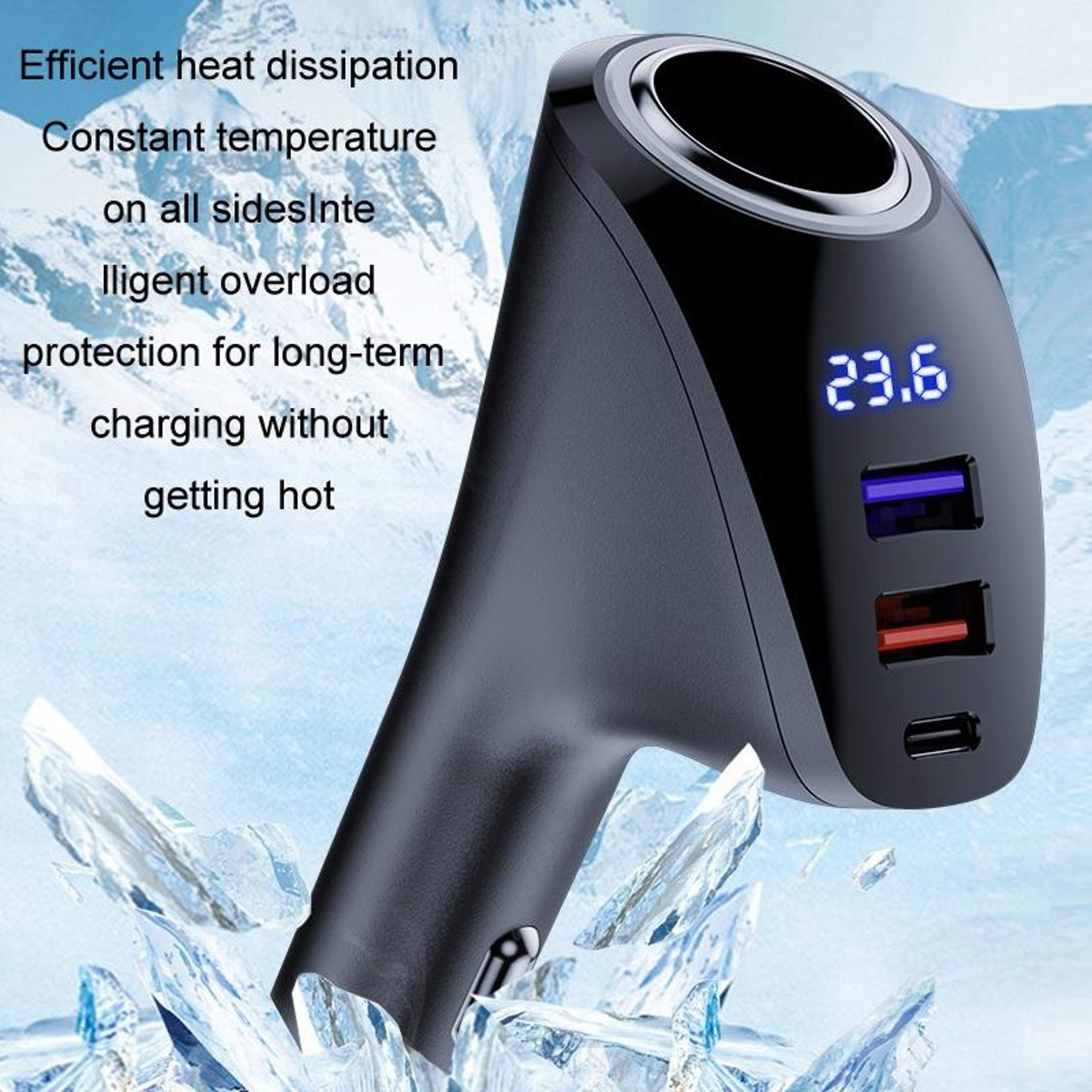 585W USB C Car Charger With Digital Display Dual USB Fast Car Charger For 12V 24V Vehicles 3