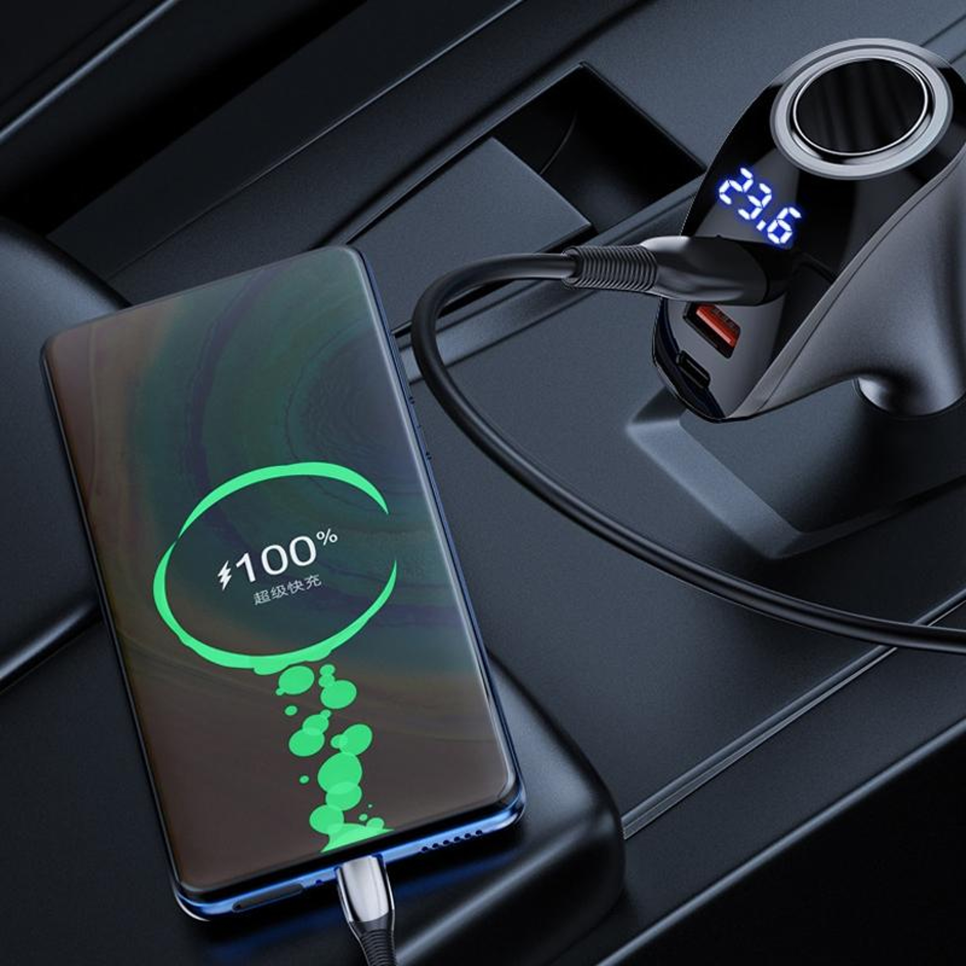 585W USB C Car Charger With Digital Display Dual USB Fast Car Charger For 12V 24V Vehicles 5