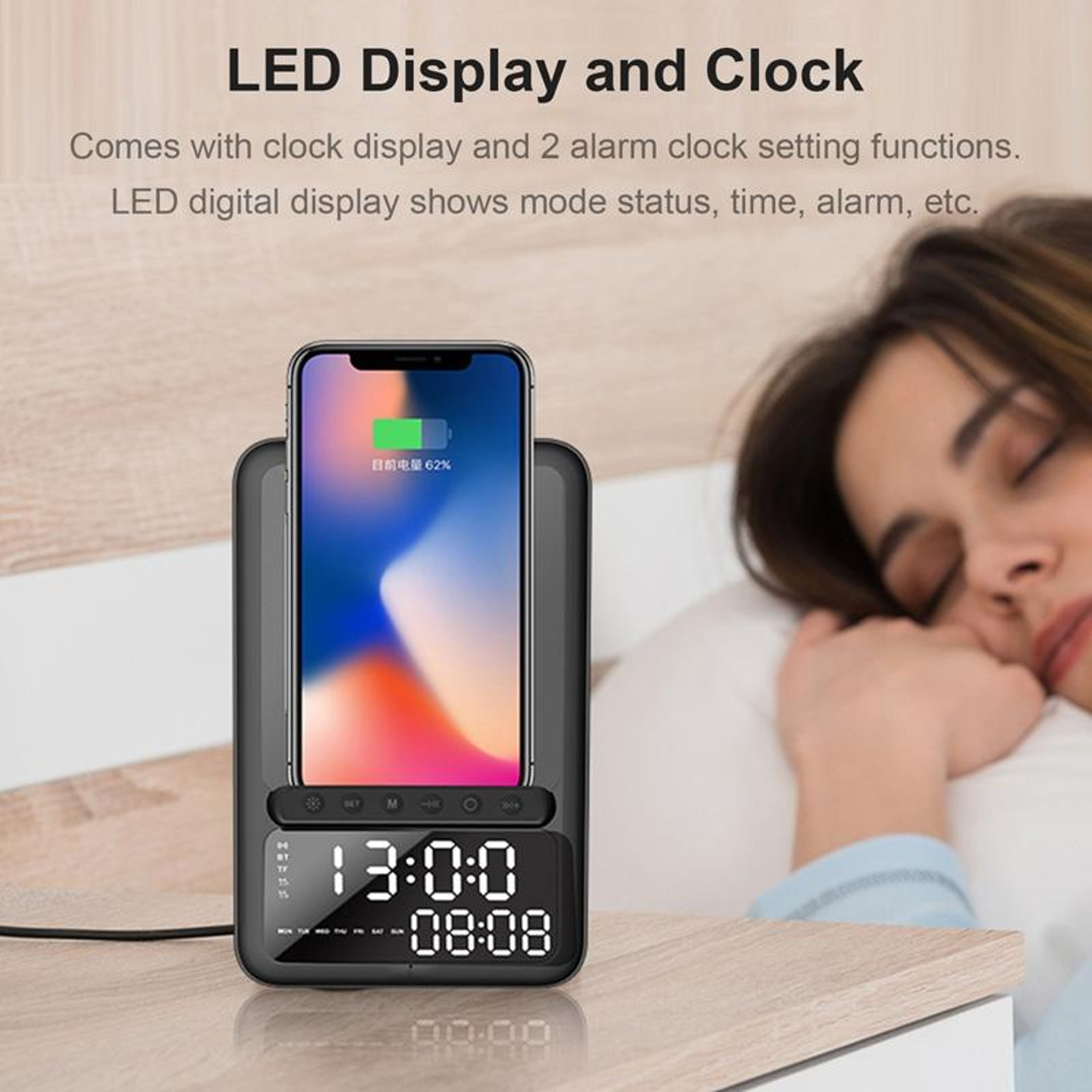 AEC BT512 Bluetooth Speaker with 10W Wireless Charger LED Alarm Clock Desktop Charging Station – view 4