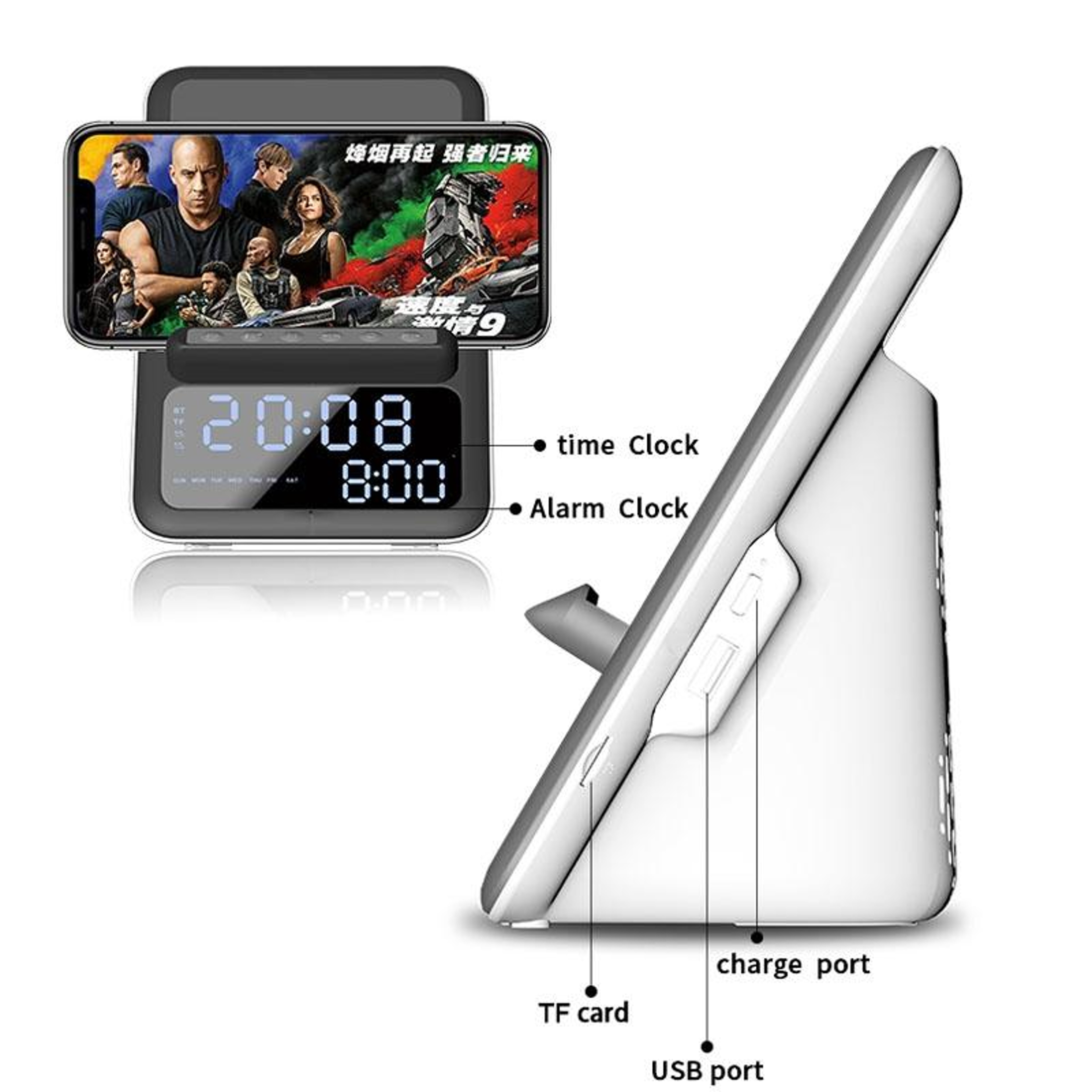 AEC BT512 Bluetooth Speaker with 10W Wireless Charger LED Alarm Clock Desktop Charging Station – view 7