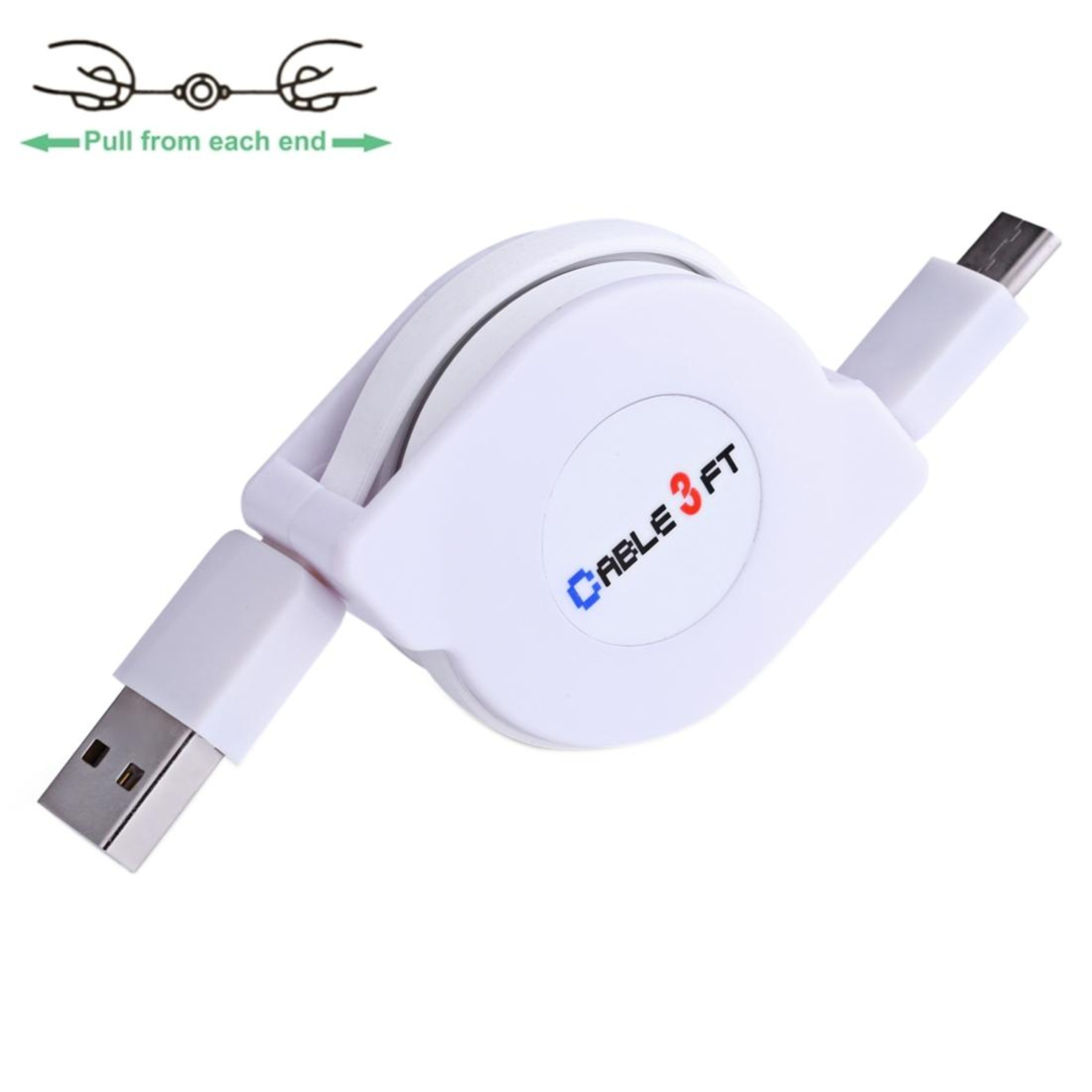 Retractable USB Type-C Charging Cable 1M 2A Fast Charging and USB Data Sync Cable – view 1