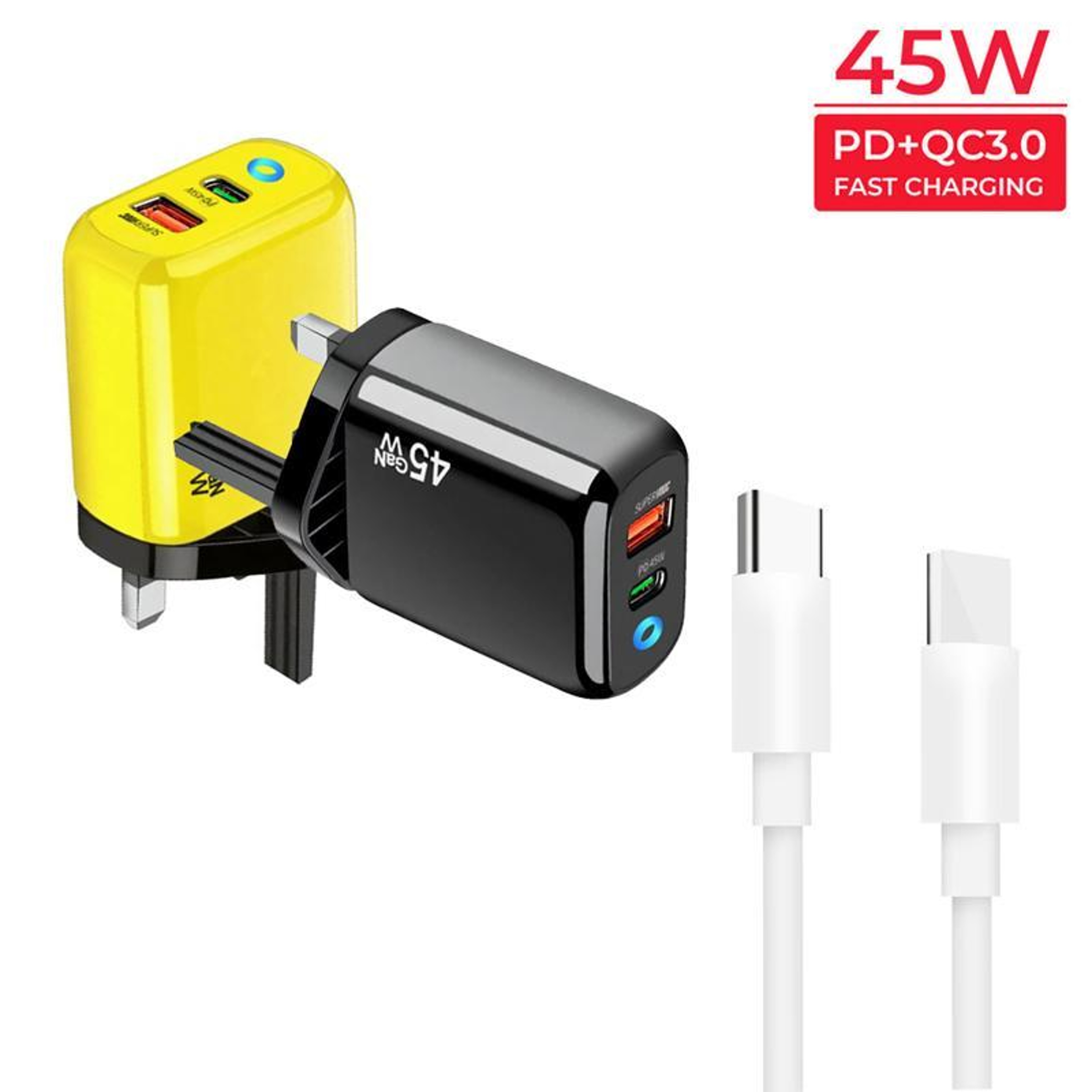 TE-PD45 45W GaN Charger Dual USB-C USB Fast Charger with PD3.0 Cable for Laptop Tablet and Phone – view 3