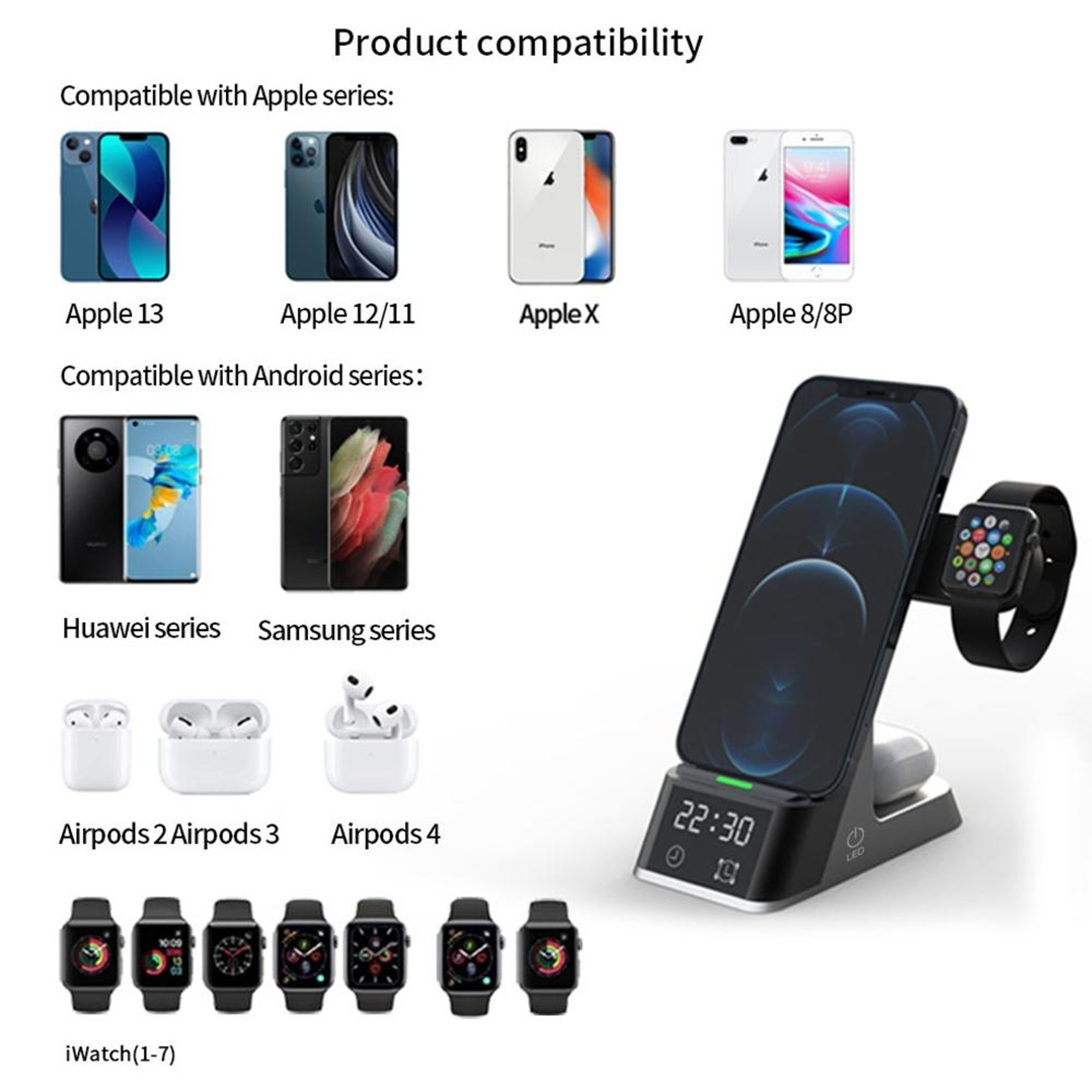 H35 6 In 1 MagSafe Wireless Charger 15W Magnetic Wireless Charging Station With Clock And Alarm 7