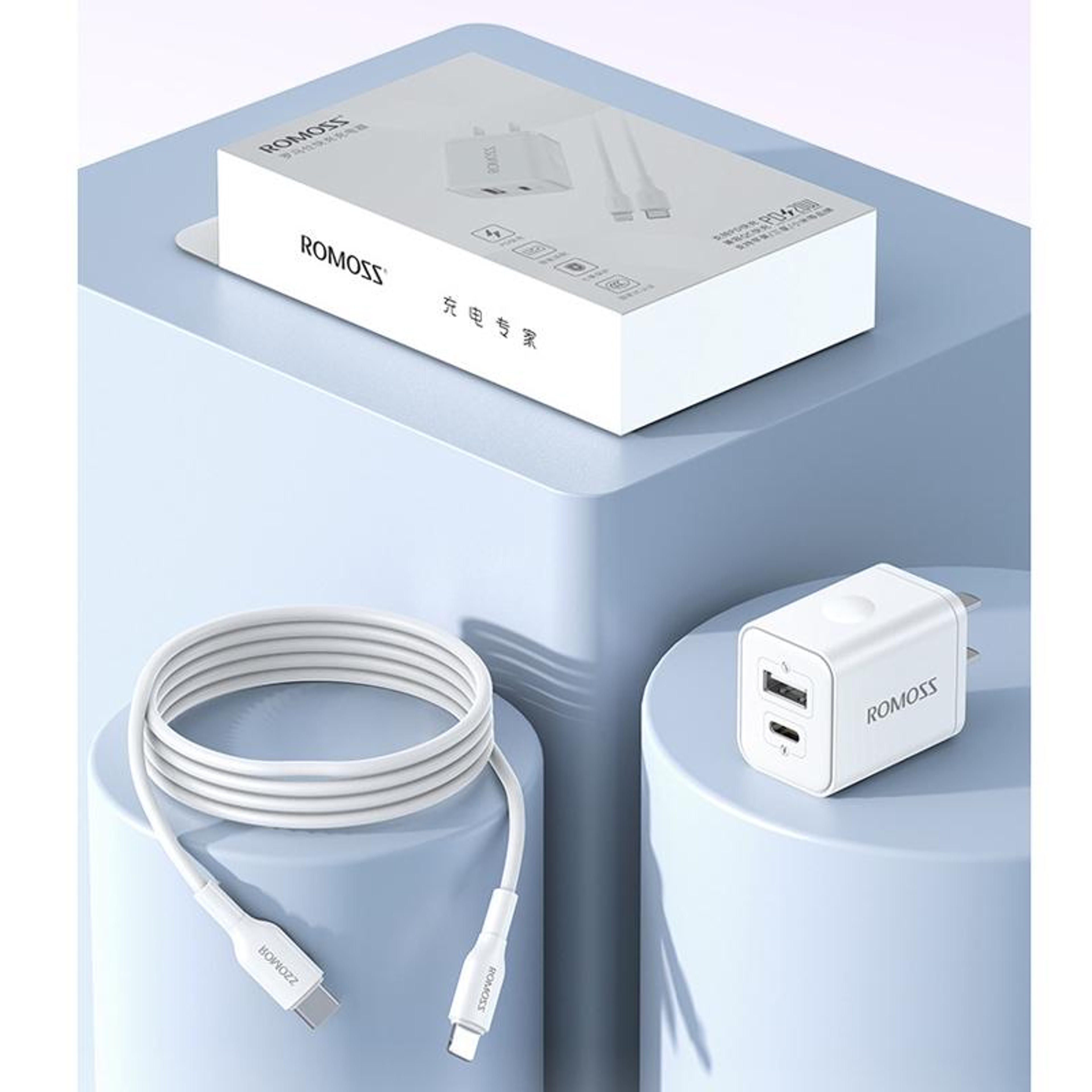 ROMOSS 20W USB C Charger PD Fast Charger With USB C Cable For Apple Huawei Xiaomi Single Port 3