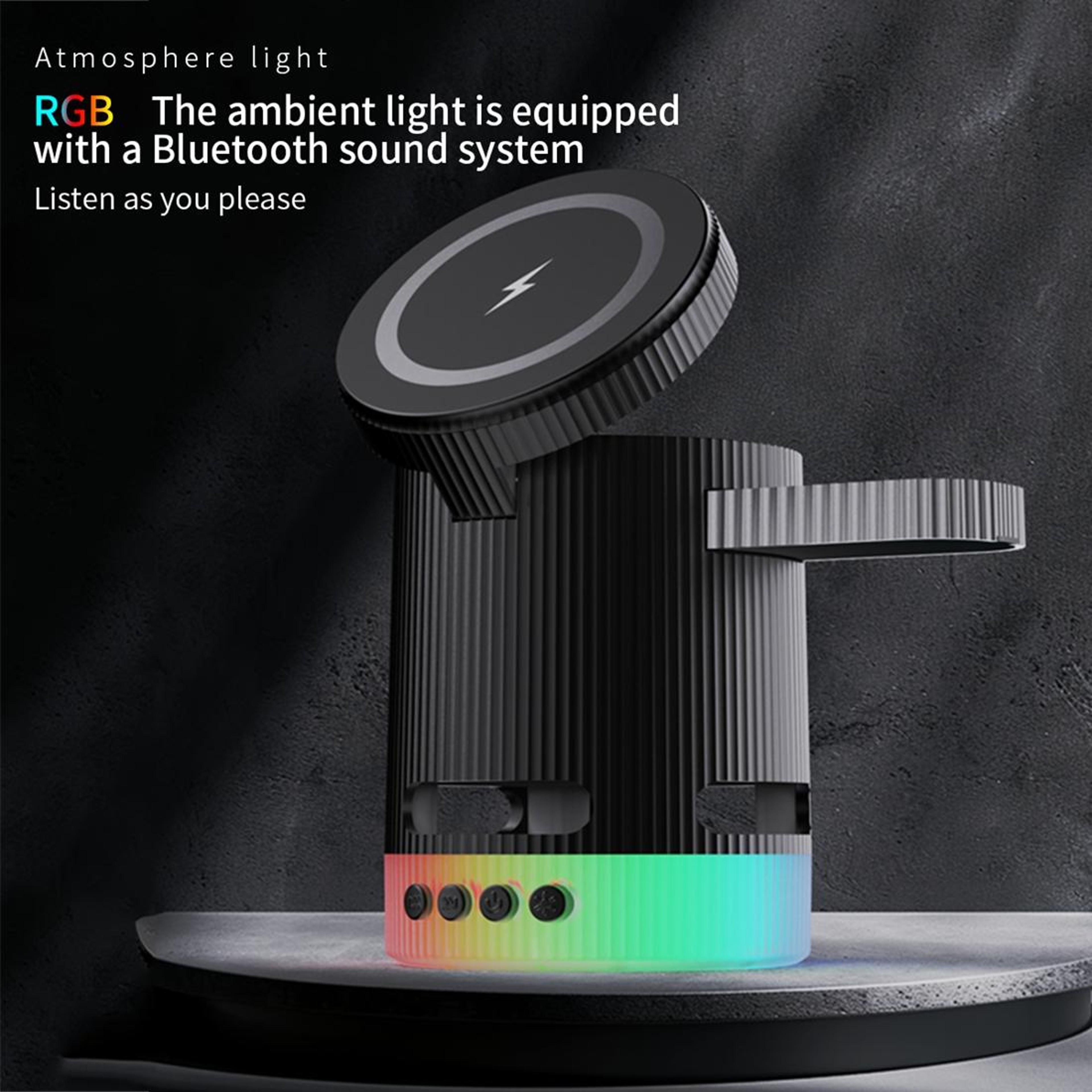 H61 4 in 1 Wireless Charger Foldable Magnetic Wireless Charging Station with Bluetooth Speaker and RGB Light – view 3